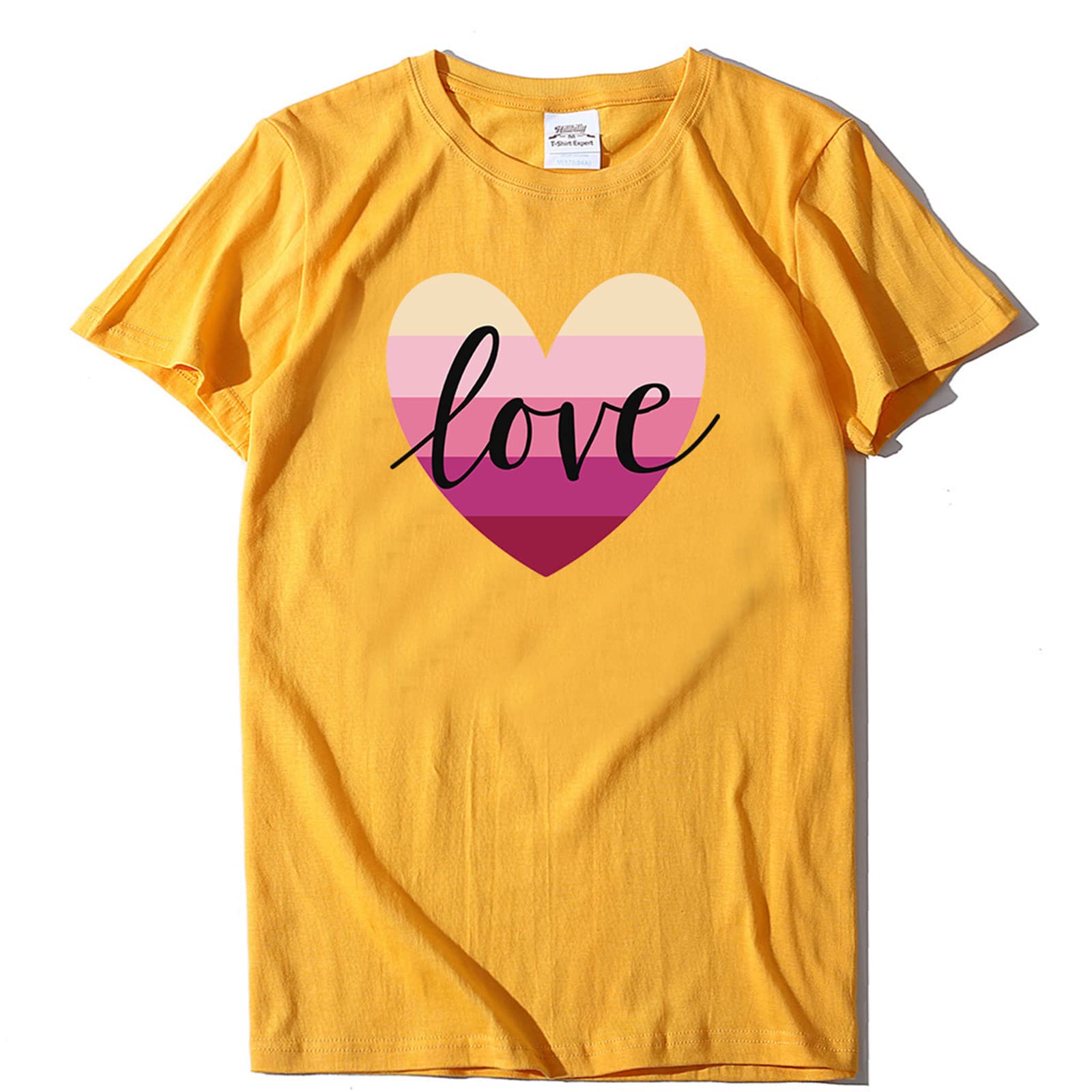 Women's Short Sleeve T-Shirts - Loose Fit Casual Heart Print Blouse for Valentine's Day | Cute O-Neck Top for Date Night, Gift Giving & Everyday Wear