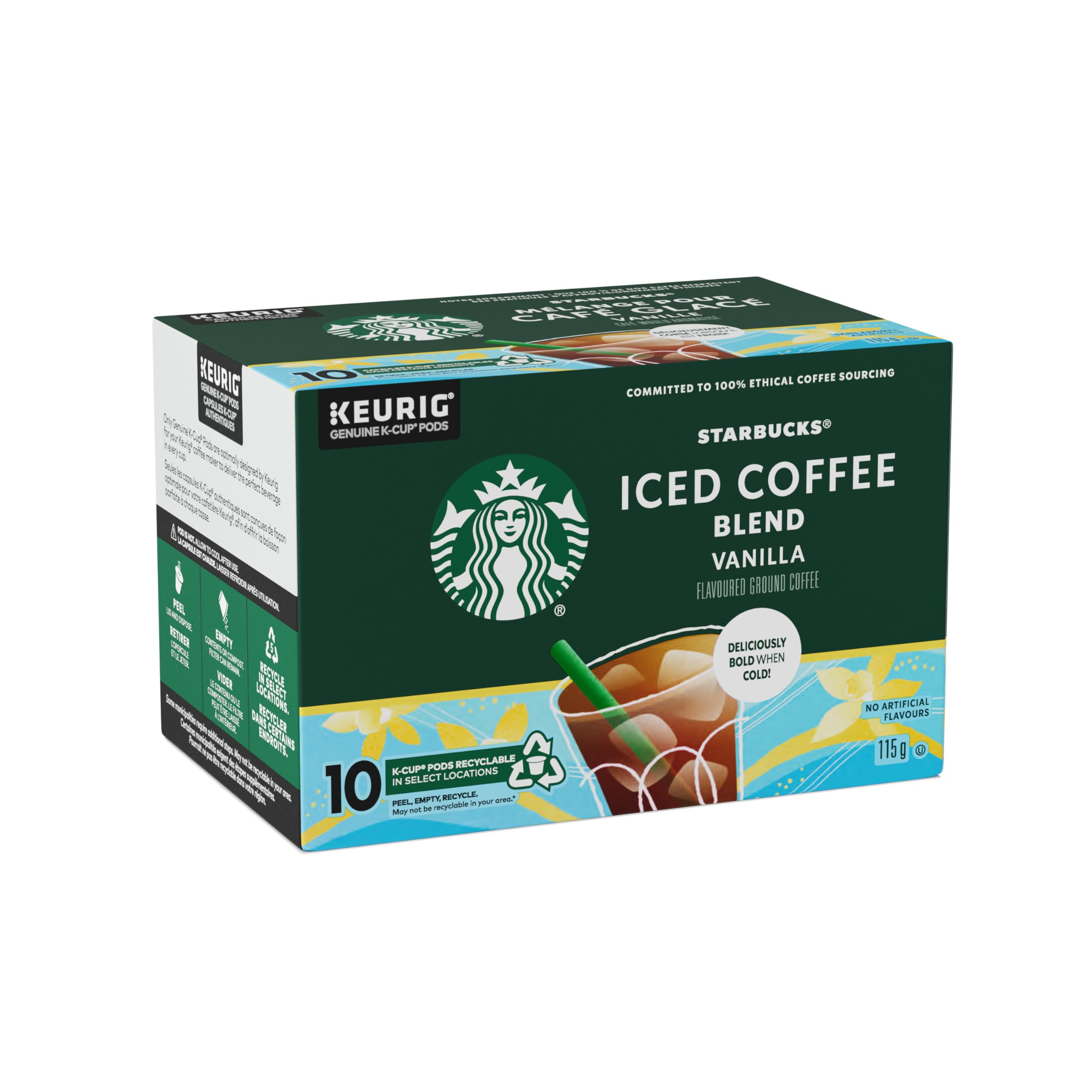 Starbucks Vanilla Naturally Flavored Iced Coffee K-Cup Pods - Cold Brew Coffee with Smooth Vanilla Notes, No Artificial Flavors, 100% Ethically Sourced Arabica Beans - Perfect for Summer Iced Coffee & Office Break Refreshment