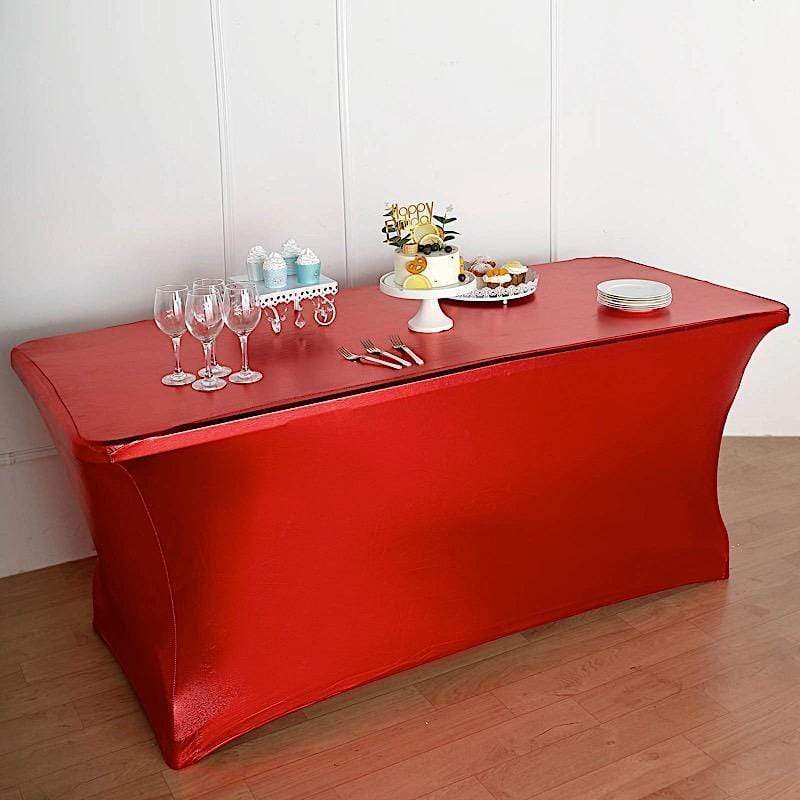 6 ft Fitted Spandex Tablecloth - Stretchable Metallic Table Cover for Parties, Weddings & Events - Elegant Dining & Buffet Table Decor