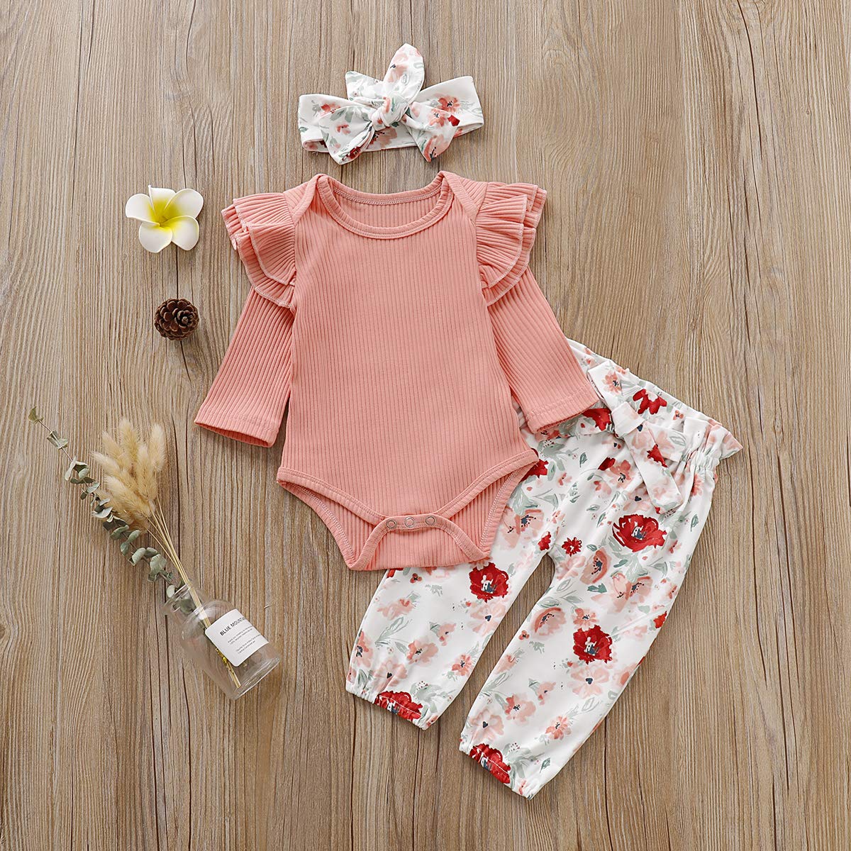 3PCS Baby Girl Clothes Set - Newborn Toddler Romper, Bodysuit & Floral Jumpsuit Outfit with Pants | Soft & Comfortable for Daily Wear, Playtime & Photo Shoots