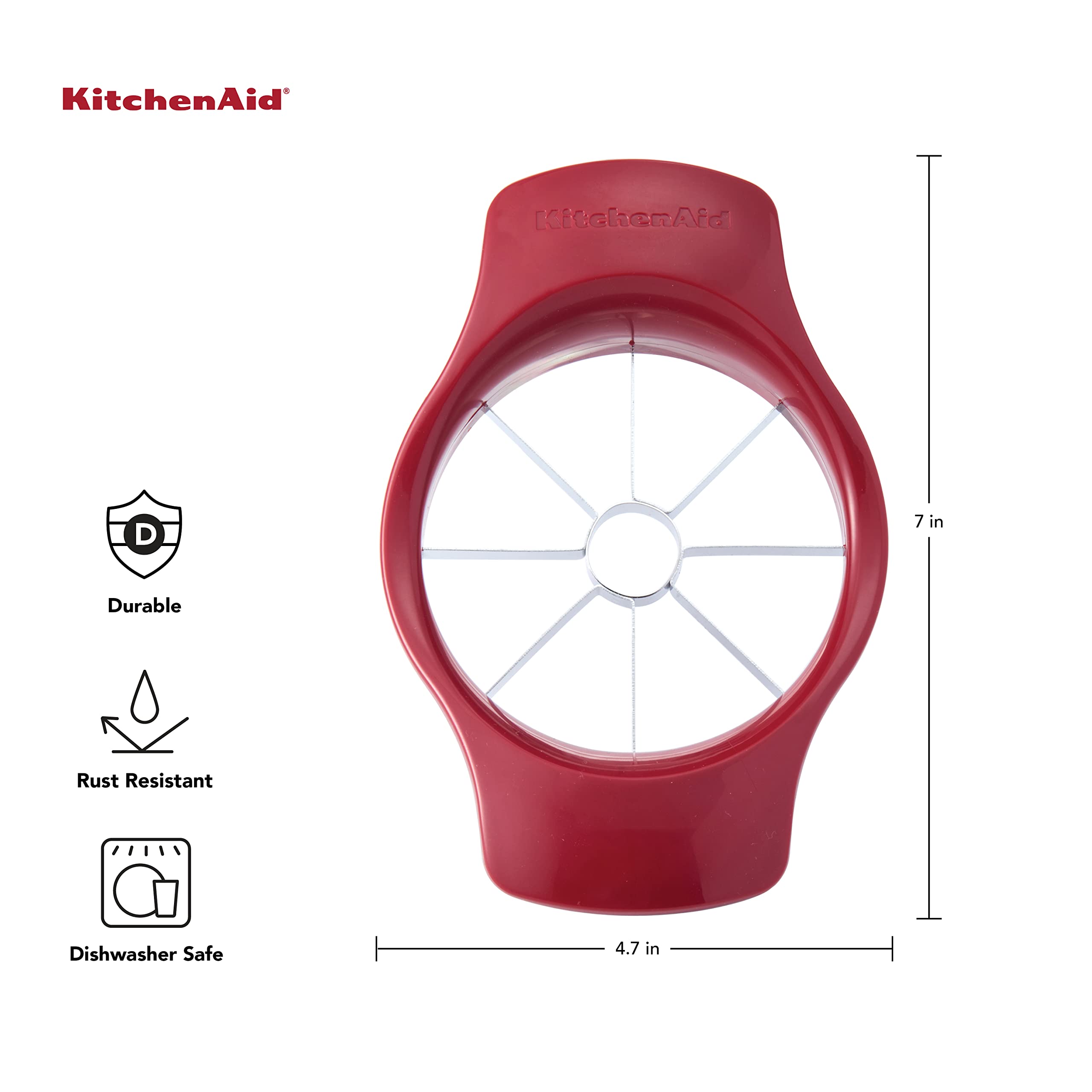 KitchenAid Classic Fruit Slicer - Red | Easy Apple, Orange & Lemon Cutter | Perfect for Smoothies, Salads & Healthy Snacks | Durable Kitchen Gadget for Home & Restaurant Use
