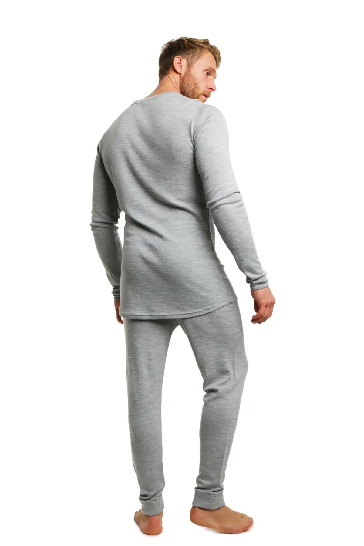 Men's Merino Wool Thermal Underwear Set 250g - Heather Grey - Base Layer for Cold Weather Hiking, Skiing & Winter Sports