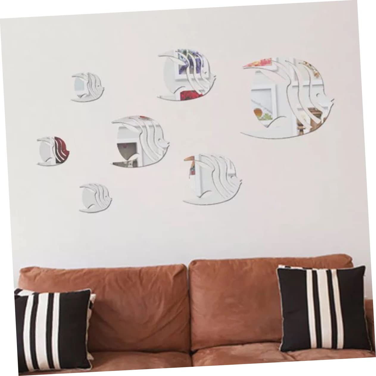 Veemoon 7-Piece 3D Wall Stickers - Ocean Themed Acrylic Mirror Fish Decals for TV & Home Decor | Perfect for Living Room, Bedroom, and Kids Room Wall Art