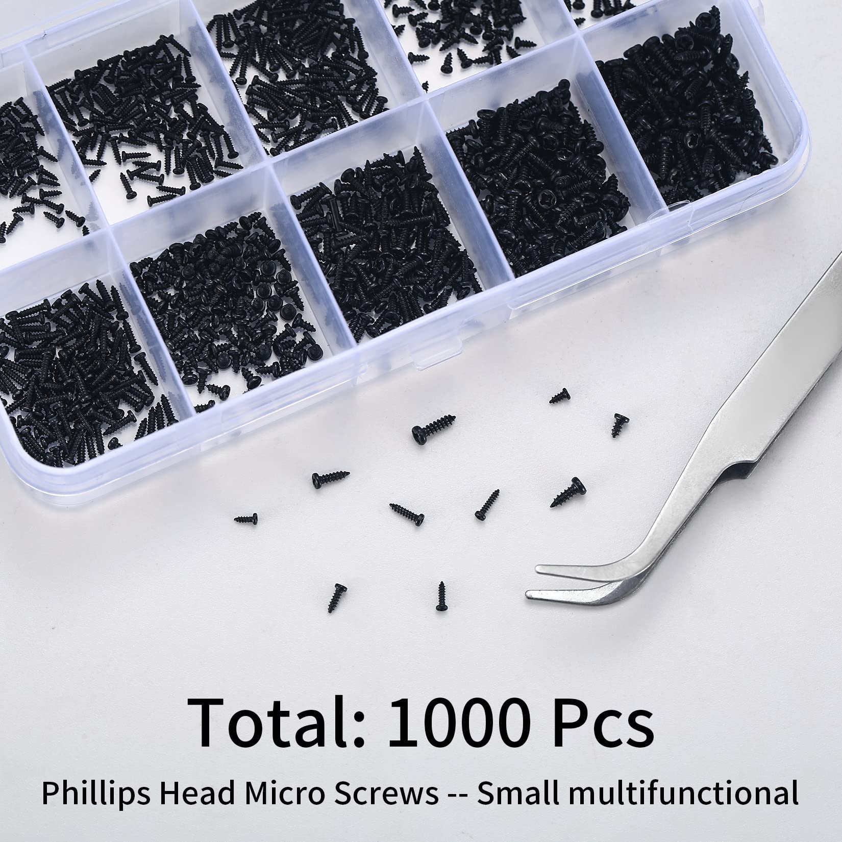 1000 Pcs Small Pan Head Screws Assortment Kit - Micro Self-Tapping Machine Screws for Glasses, Watches, Phones & Electronics Repair | Perfect for DIY, Jewelry Making & Precision Device Maintenance