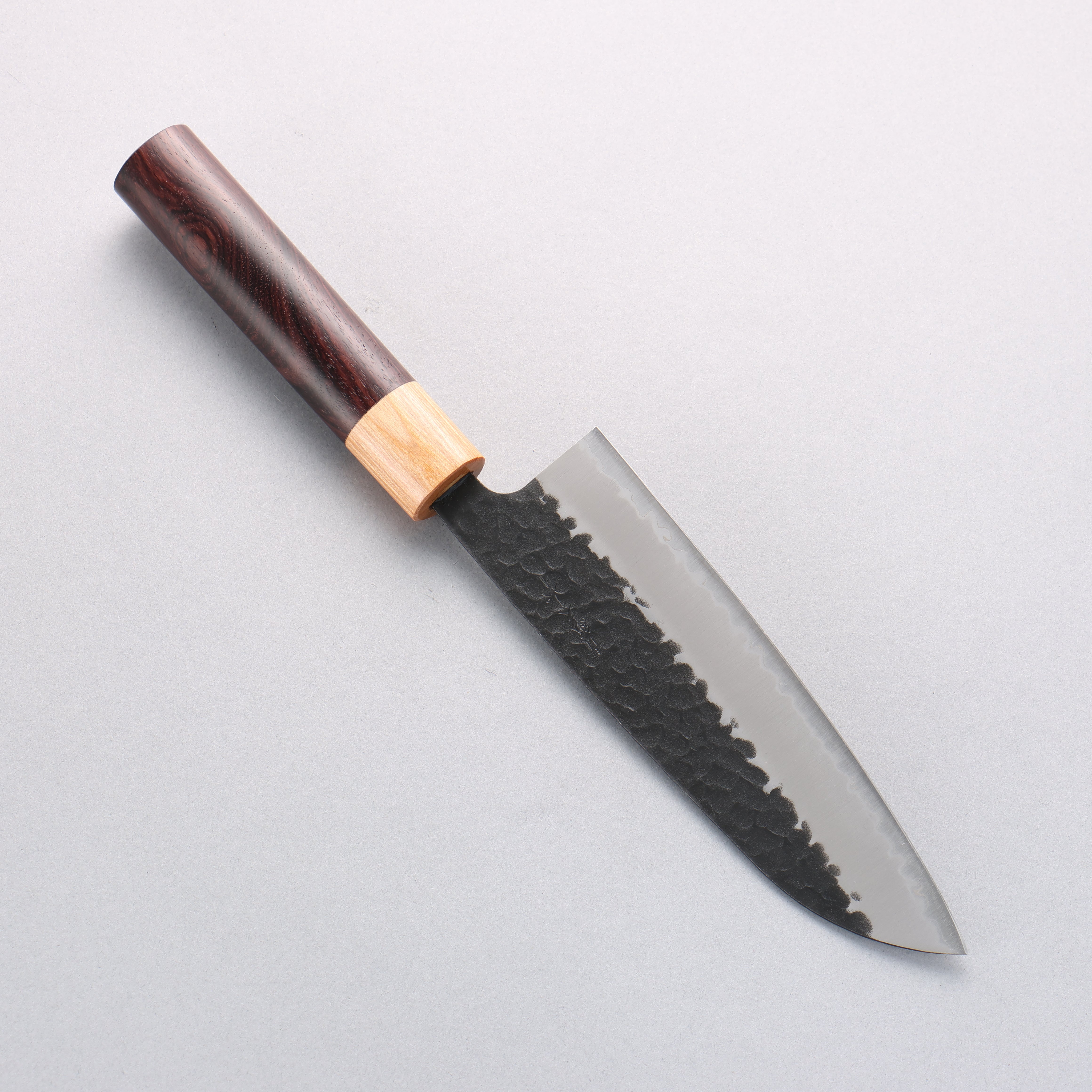 Premium Seisuke Shitan Blue Super Hammered Kurouchi Santoku Knife 170mm - Japanese Chef Knife with Ergonomic Shitan Handle for Slicing, Dicing & Mincing - Perfect for Home Cooks & Professional Chefs