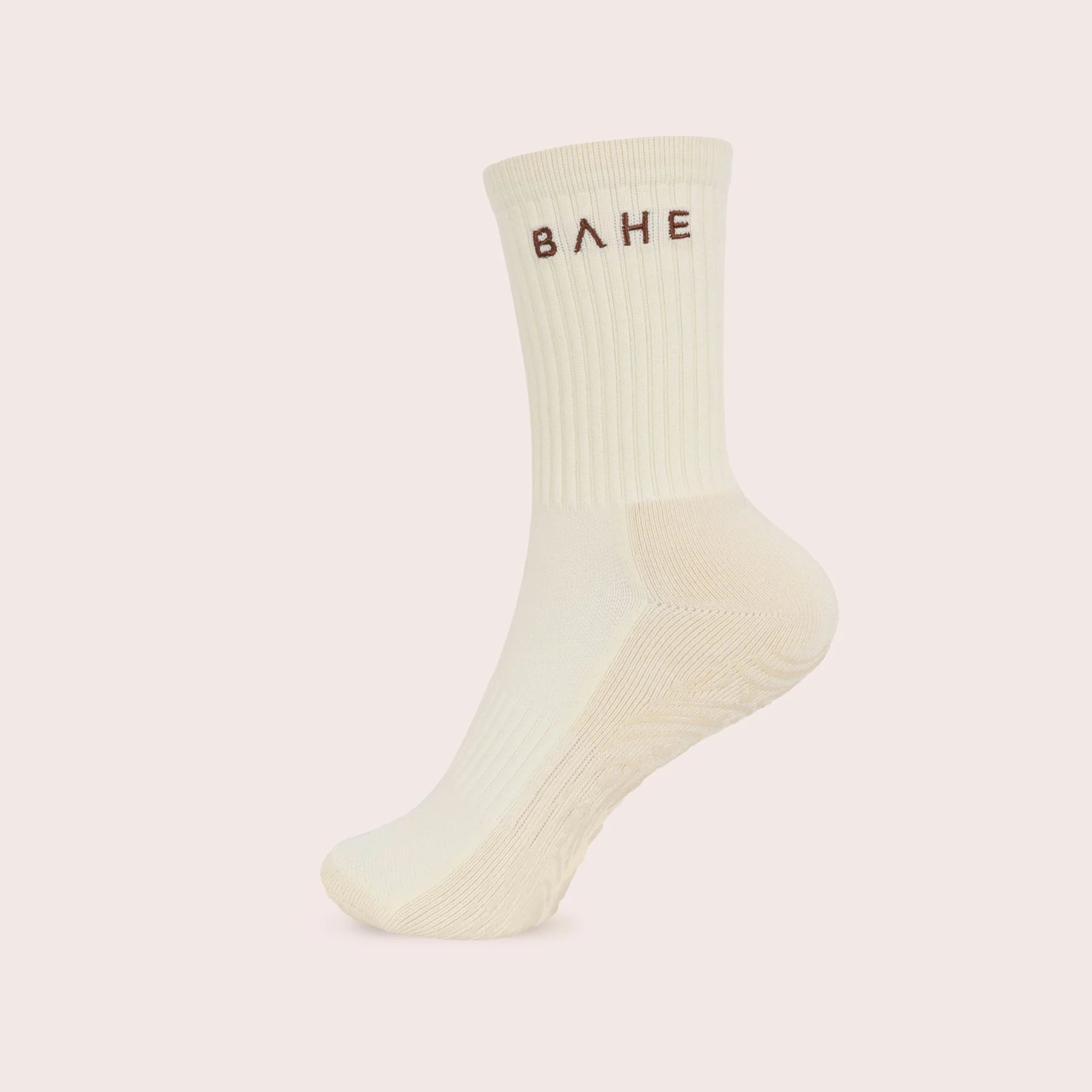 BAHE Non-Slip Grippy Crew Socks for Women & Men - Coconut Color - Anti-Skid Workout Socks for Yoga, Pilates, Gym & Home Use