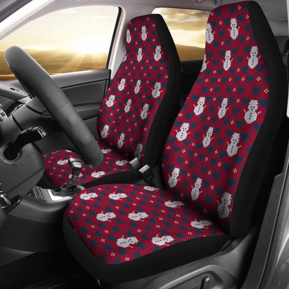 Blue and Red Ugly Christmas Snowman Pattern Car Seat Covers - Festive Holiday Car Accessories for Winter & Christmas Decorations