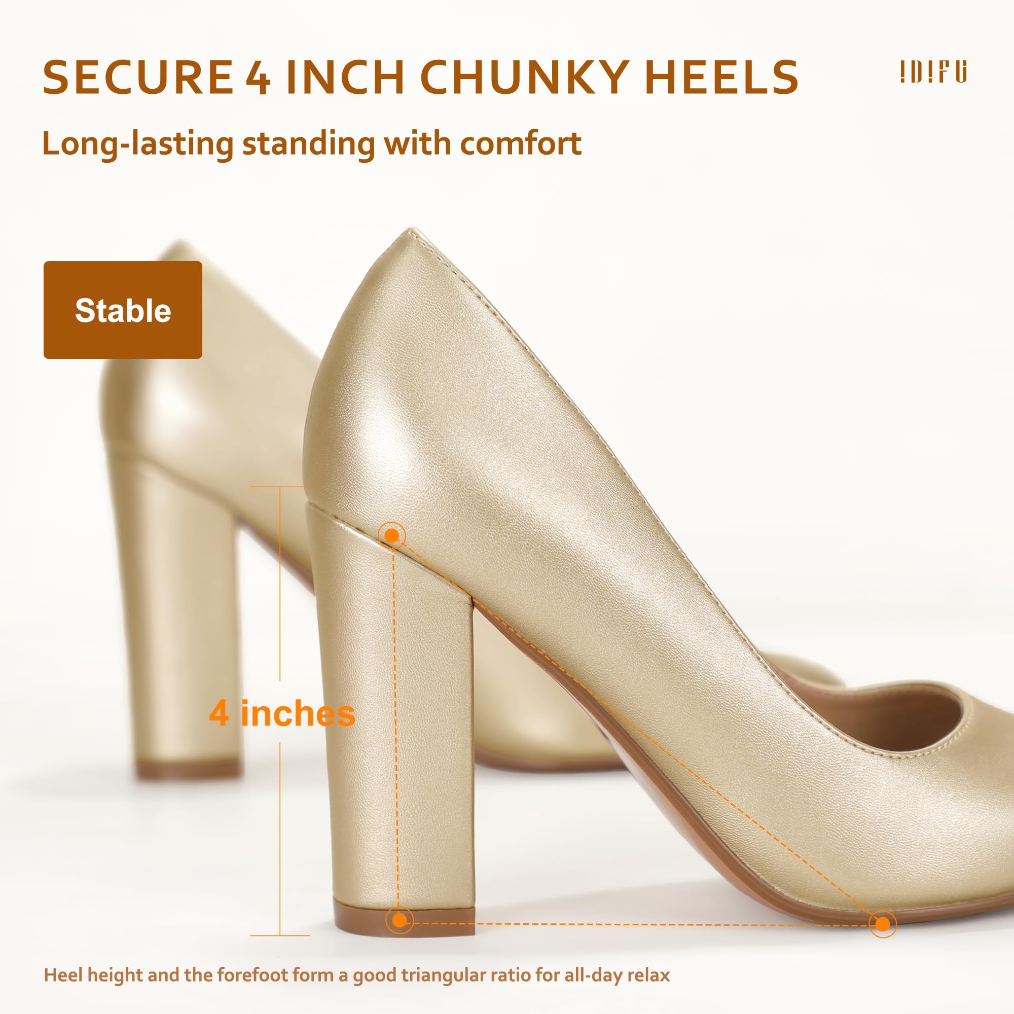 IDIFU Women's Chunky Block High Heel Pumps - Pointed Toe Dress Shoes for Office, Party & Wedding | Comfortable Closed-Toe Women's Dress Shoes for Work, Business & Formal Occasions