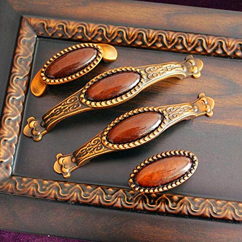 Chic Amber Drawer Pulls - Antique Cabinet Handles for Kitchen & Dresser (5