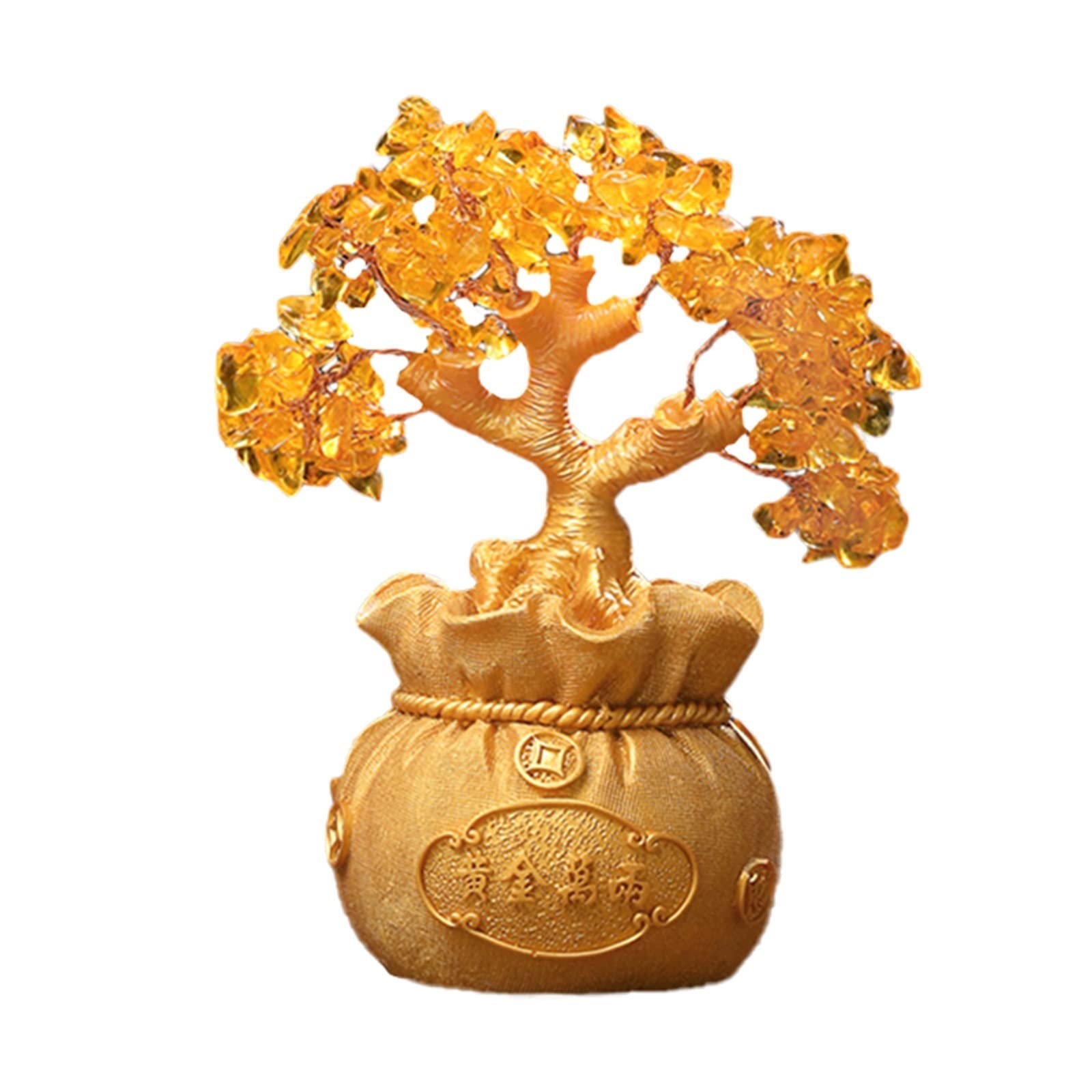 Lucky Money Tree Resin Sculpture - Feng Shui Crystal Bonsai with Gemstone Leaves for Home & Office Desk Decor | Perfect for Wealth Attraction & Positive Energy