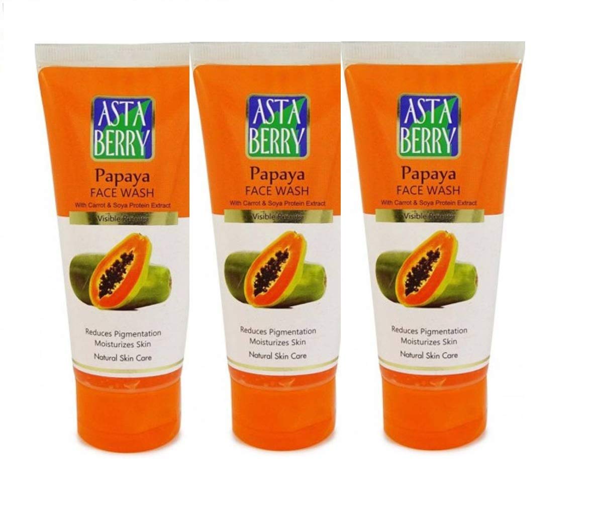 Astsbeery Papaya Face Wash (100ml) - Pack of 3 | Gentle Exfoliating Cleanser for Glowing Skin | Perfect for Daily Skincare Routine & Travel