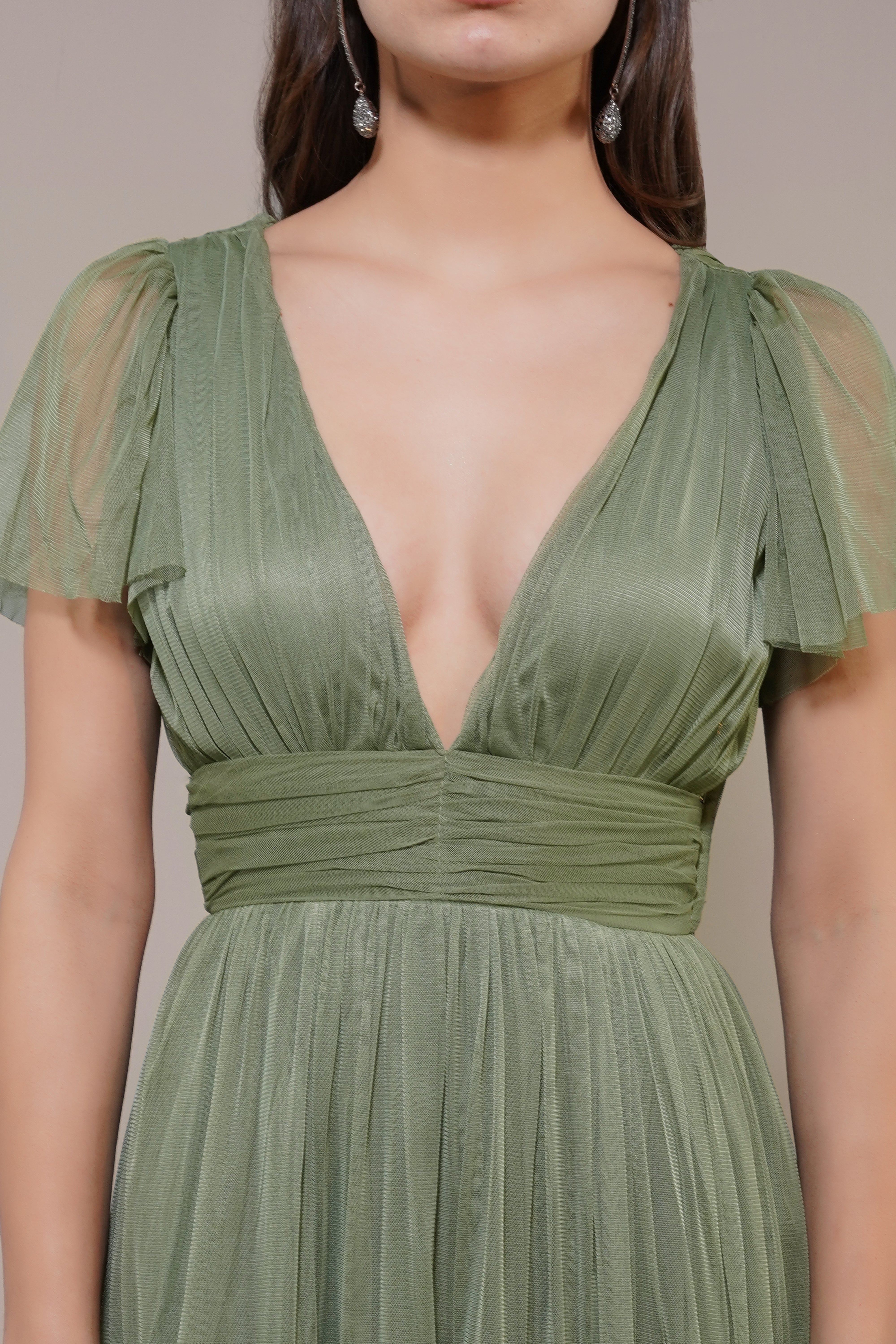 Madison Soft Olive Tulle Bridesmaid Midi Dress - Elegant Wedding Party Gown for Bridesmaids, Formal Occasions & Special Events