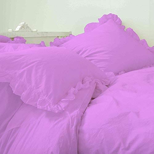 Luxury 100% Cotton Duvet Cover Set with Frilled Corner Ruffles - 800 Thread Count 5-Piece Comforter Cover with Corner Ties & 4 Pillow Shams (Twin/Twin XL, Lavender) - Perfect for Master Bedrooms, Guest Rooms & Cozy Home Decor