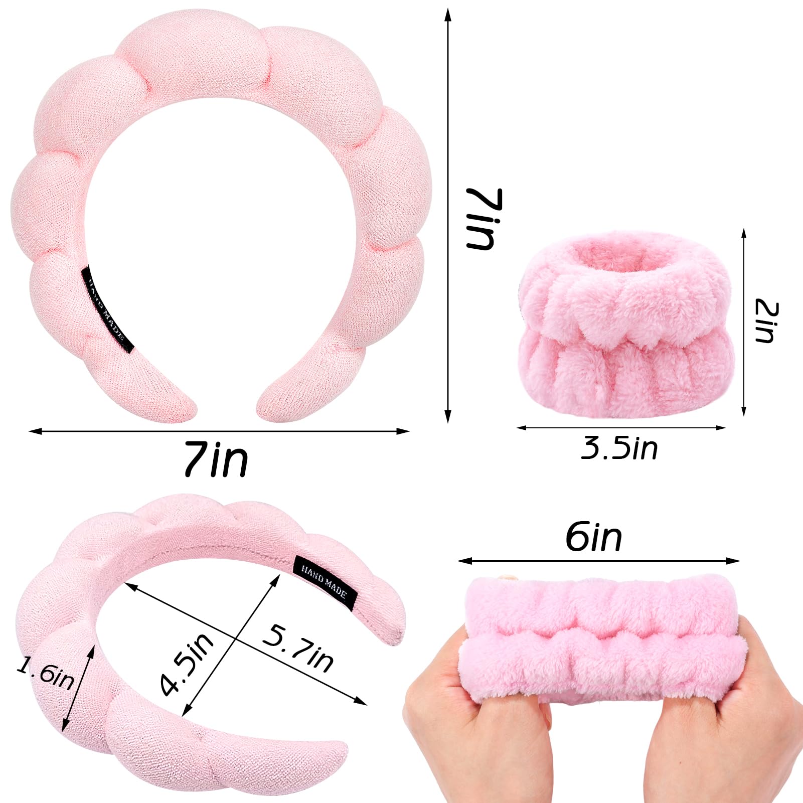 Zkptops Soft Terry Cloth Spa Headband for Women - Non-Slip Thick Padded Hair Accessory for Washing Face, Skincare & Makeup | Perfect for Bath, Spa & Beauty Routines (Pink)