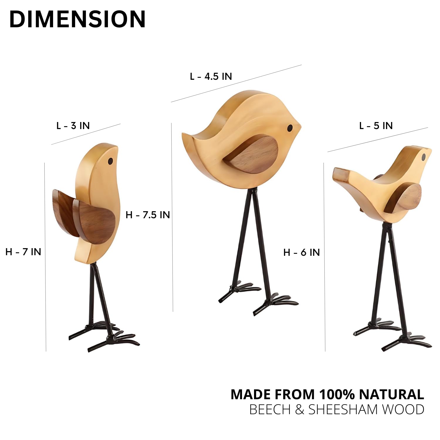 VarEesha Handcrafted Beech & Sheesham Wood Bird Family Set of 3 - Wooden Table Decor Figurines for Home & Living Room - Unique Handmade Wooden Showpieces - Perfect for Bookshelf, Coffee Table, or Mantel Decor