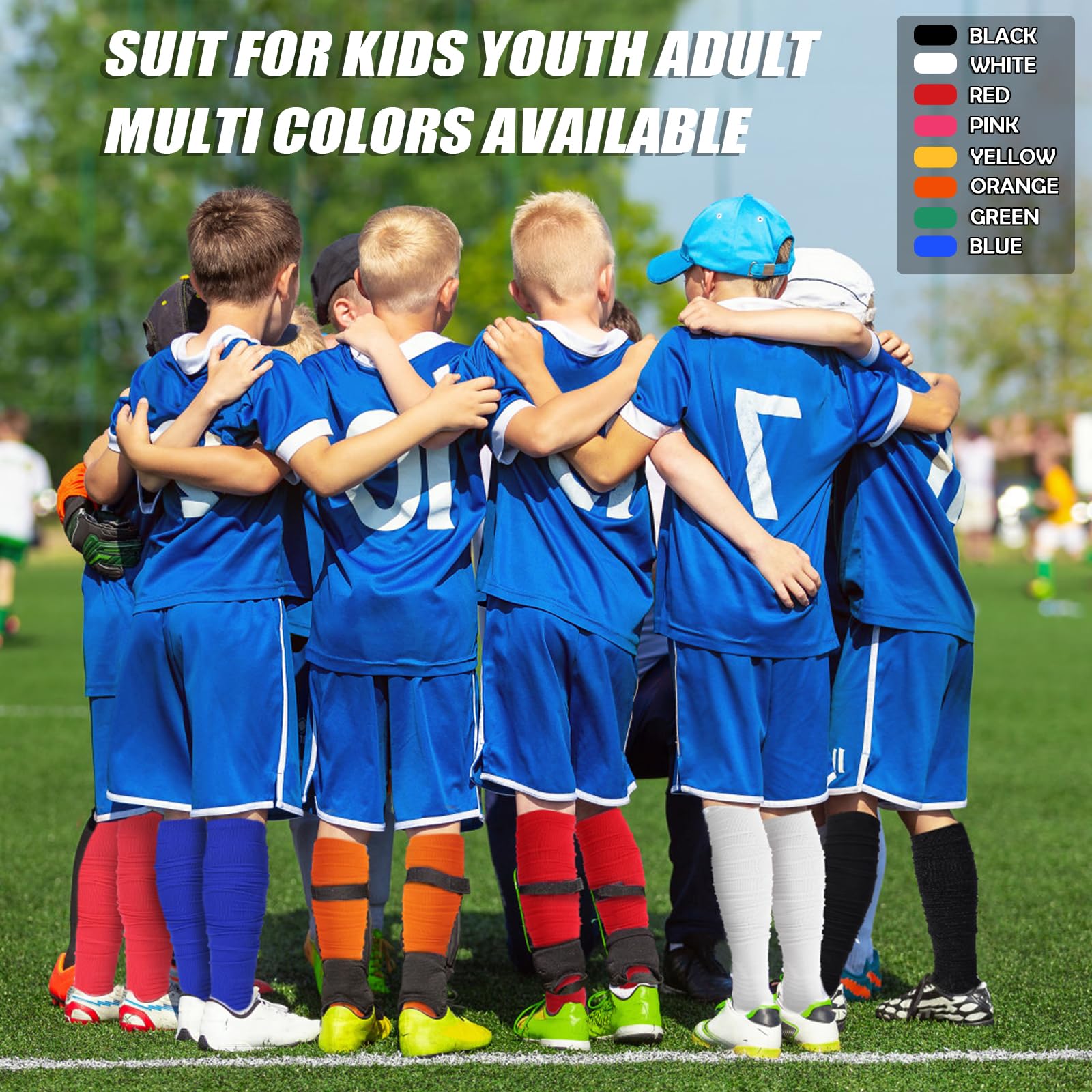 Hotfiary Extra Long Padded Soccer Socks for Men & Youth - 2 Pairs Football Baseball Athletic Team Sports Scrunch Socks - Perfect for Training, Games & Everyday Wear
