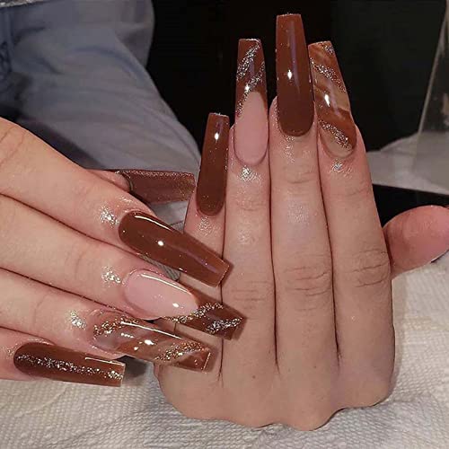 Acenail Extra Long Coffin Press on Nails - 24Pcs French Blooming Design Glossy Fake Nails, Full Cover Acrylic Nail Tips for Women & Girls | Perfect for Parties, Weddings & Special Occasions