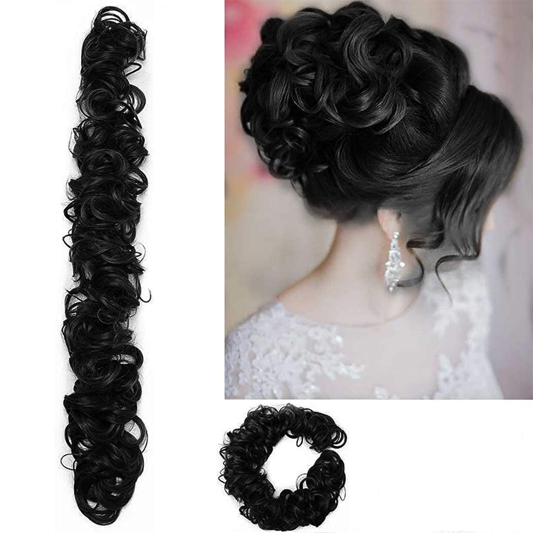 Prime Women's Synthetic Frill Hair Extensions for Ponytail & Bun - Juda Maker Messy Bun Hairpiece (Natural Black) 1-Pack | Perfect for Parties, Weddings & Everyday Styling