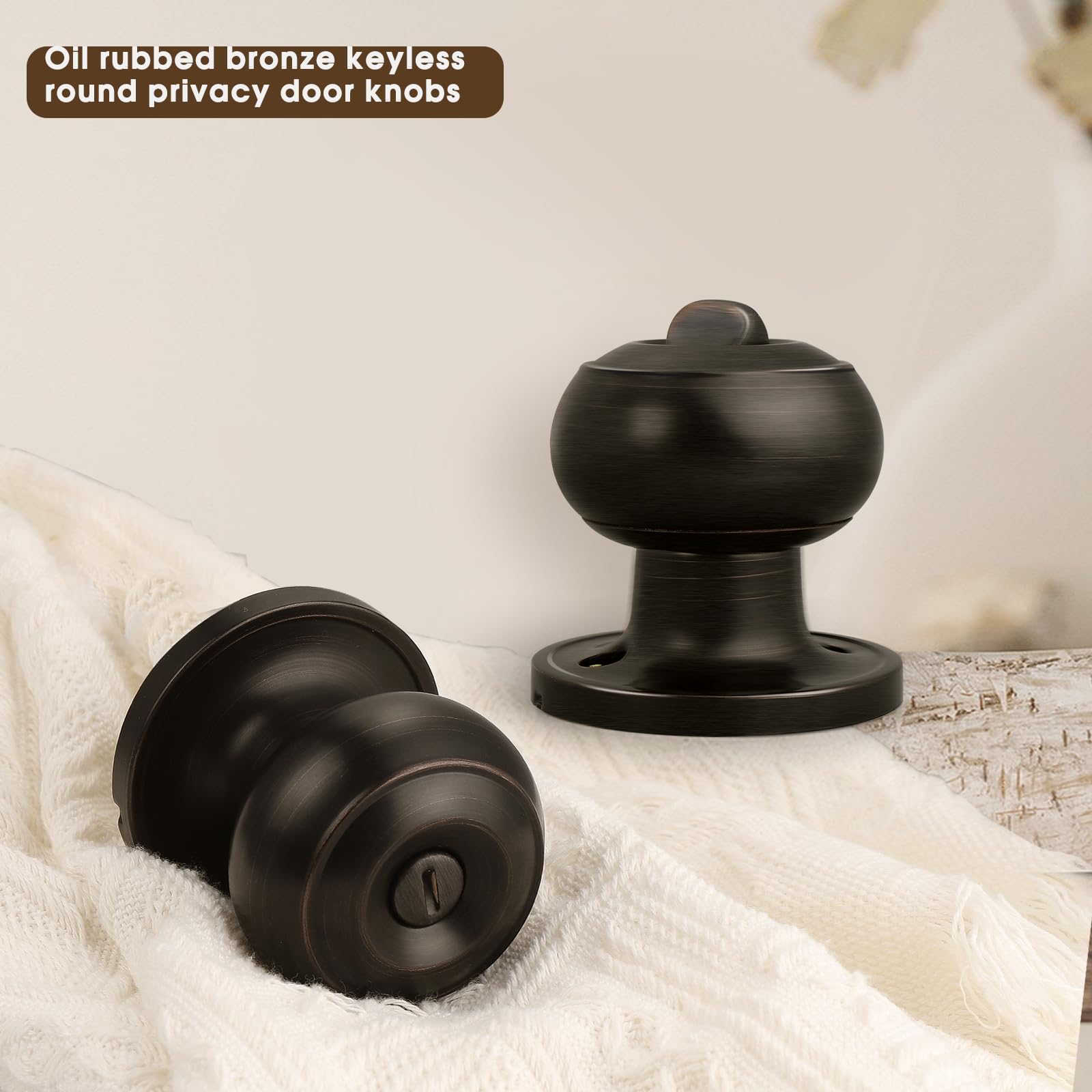 Gobrico 4-Pack Oil Rubbed Bronze Privacy Door Knobs with Lock - Keyless Interior Door Handles for Bathroom & Bedroom - Turn Button Inside, No Key Needed - Perfect for Home Privacy & Security