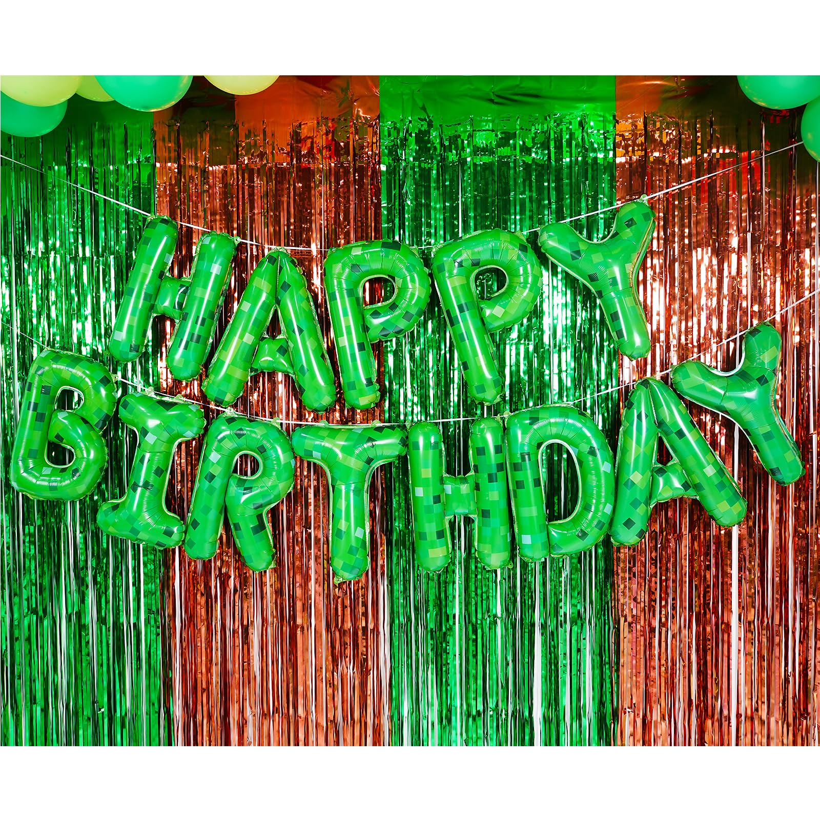 Happy Birthday Banner & Foil Balloons - TNT Pixel Party Decorations with Letters & Signs for Gaming Themed Parties | Perfect for Boys & Girls Birthday Celebrations, Minecraft Parties, and Blast-Themed Events