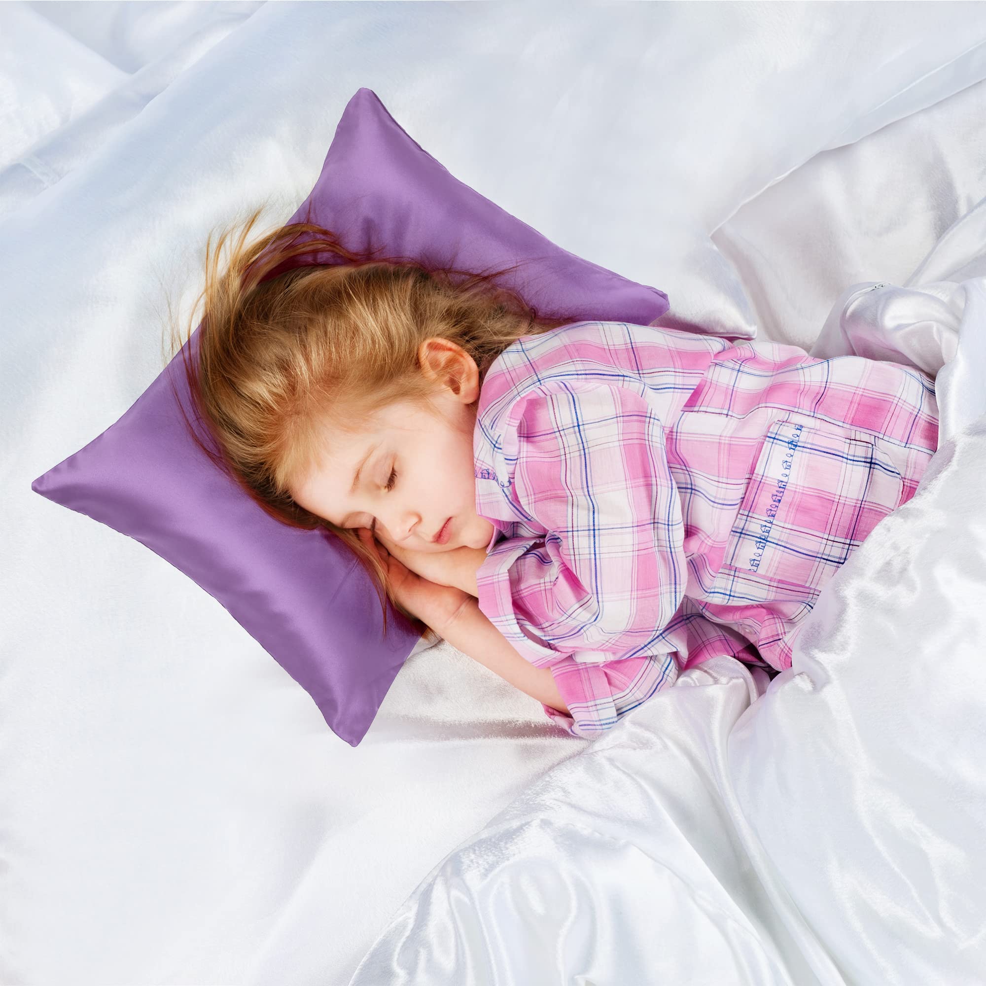 uxcell 2 Pack Purple Silk Satin Pillowcase for Hair & Skin Care - Cooling, Soft, Breathable Travel Size 14x20 Inch Sateen Pillow Cover with Envelope Closure - Perfect for Beauty Sleep & Travel