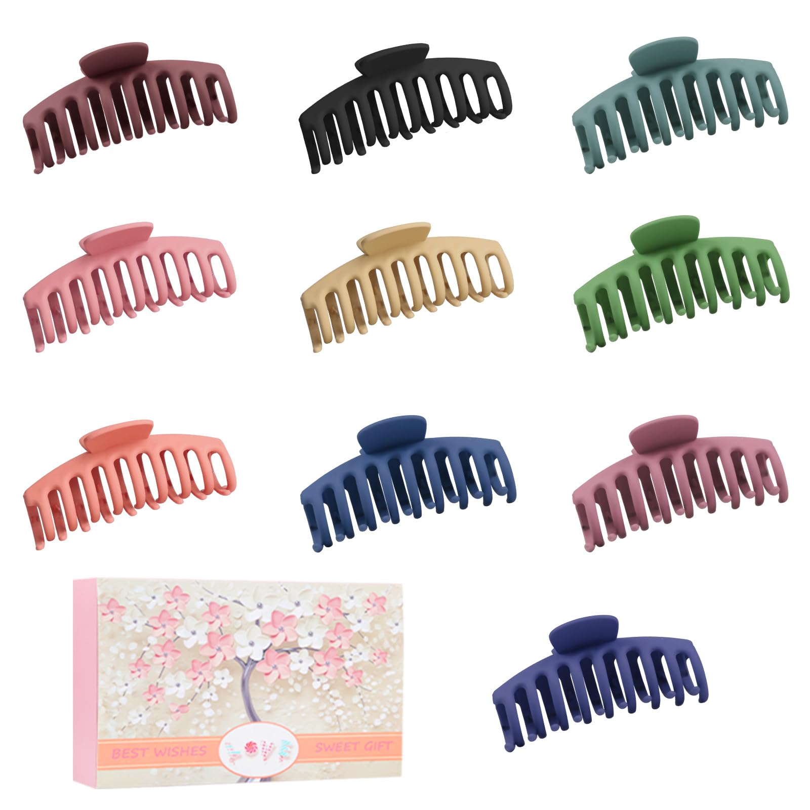 Wolfway 10 Colors Matte Non-Slip Large Hair Claw Clips 4 Inch - Perfect for Thin & Thick Hair - Great for Work, Gym, and Everyday Styling