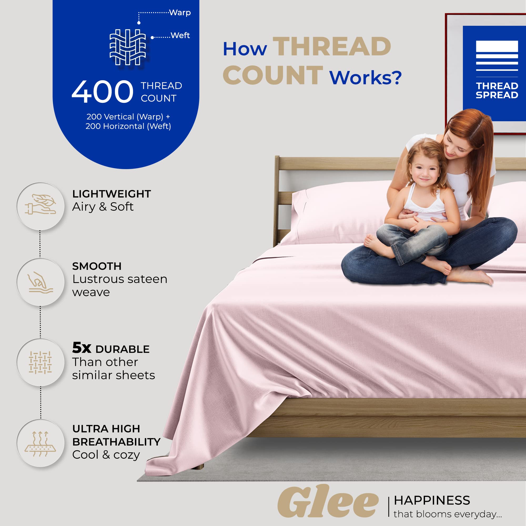 Premium 400 Thread Count 100% Cotton Twin Sheet Set - 3 Piece Cooling Luxury Sateen Bed Sheets with Deep Pockets for Easy Fit, Soft & Breathable Dorm Room Essentials (Blush Pink) | Perfect for College Dorm, Guest Room & Cozy Bedroom Decor