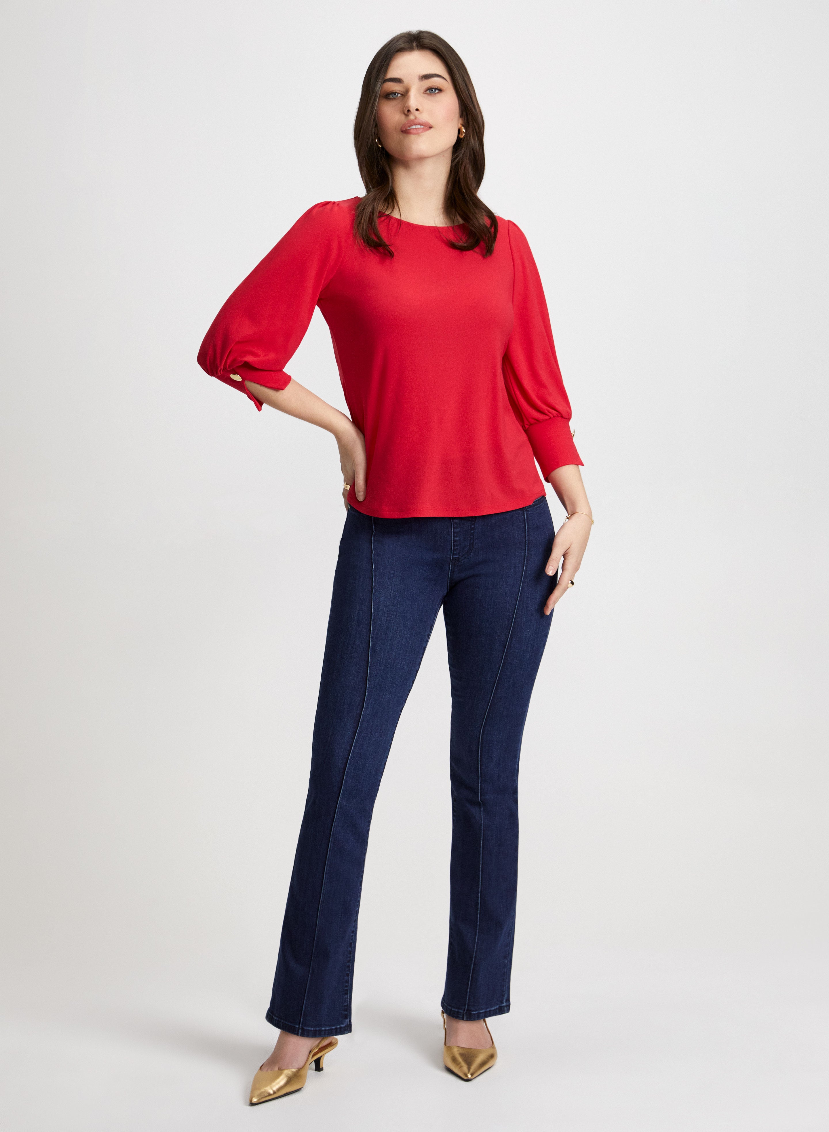 Stylish 3/4 Sleeve Tops & Flattering Bootcut Jeans for Women | Casual Outfit Set for Work, Date Night & Everyday Wear