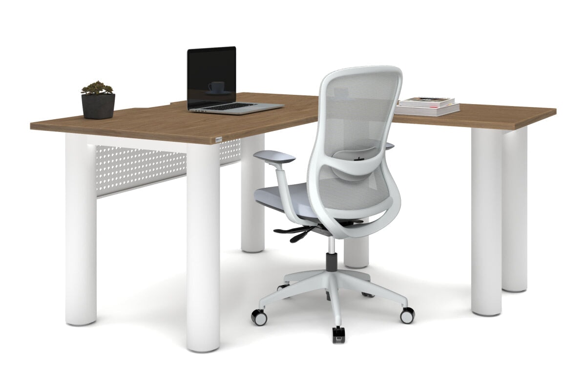 L-Shaped Corner Office Desk with Quadro Cylinder Legs - 1400L x 1550W, Cable Management Scallop - Perfect for Home Office, Study Room & Workspace Organization