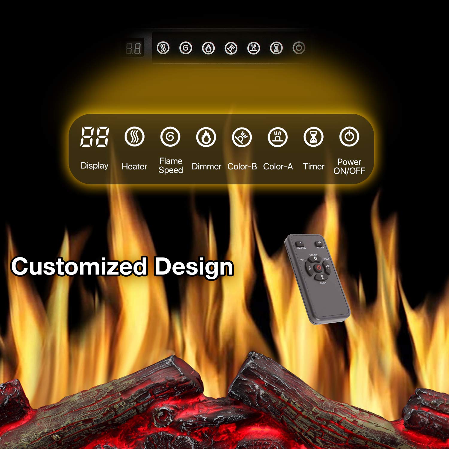 R.W.FLAME 37-Inch Electric Fireplace Insert - Adjustable Flame Colors, Log Colors, Speed & Brightness - 750W/1500W with Remote Control - Perfect for Living Room, Bedroom & Office Heating & Ambiance