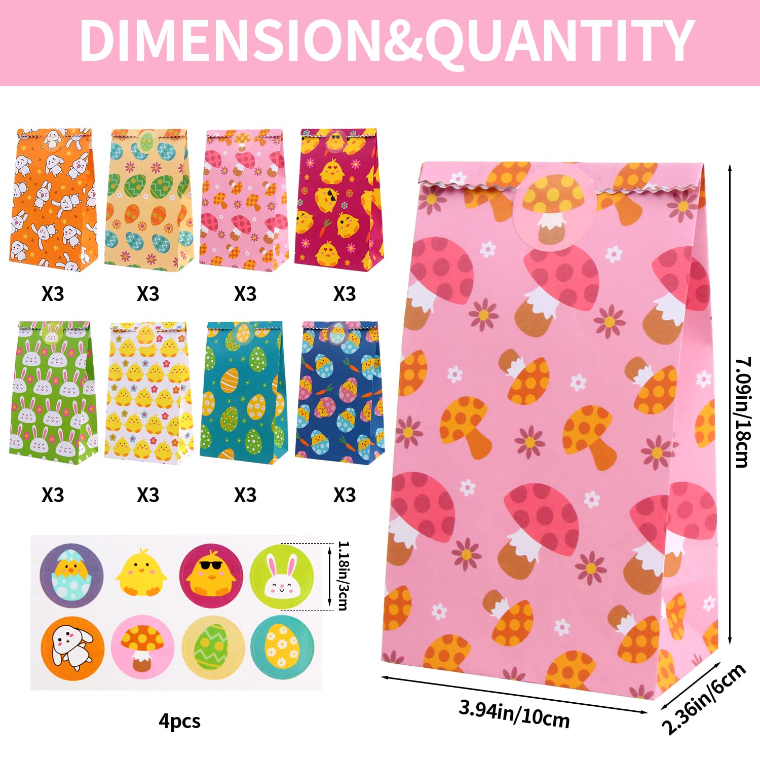 LOKIPA 24PCS Easter Paper Candy Bags with 4PCS Stickers - Pastel Colored Party Favors for Easter Egg Hunt, Classroom Treats & Spring Celebration Gifts