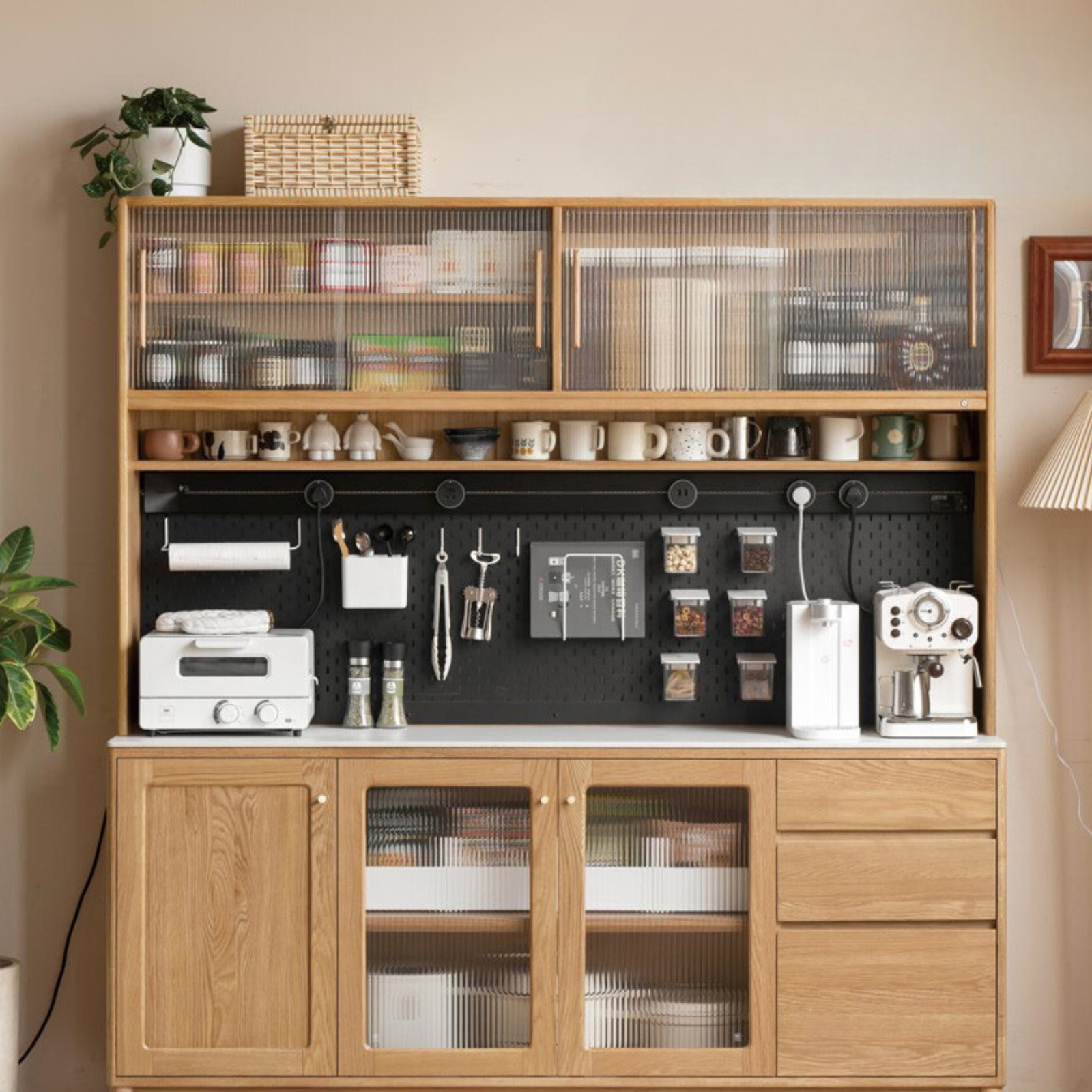 Solid Oak Wood Rock Plate Storage Cabinet - High Capacity Organizer for Kitchen, Living Room, or Office