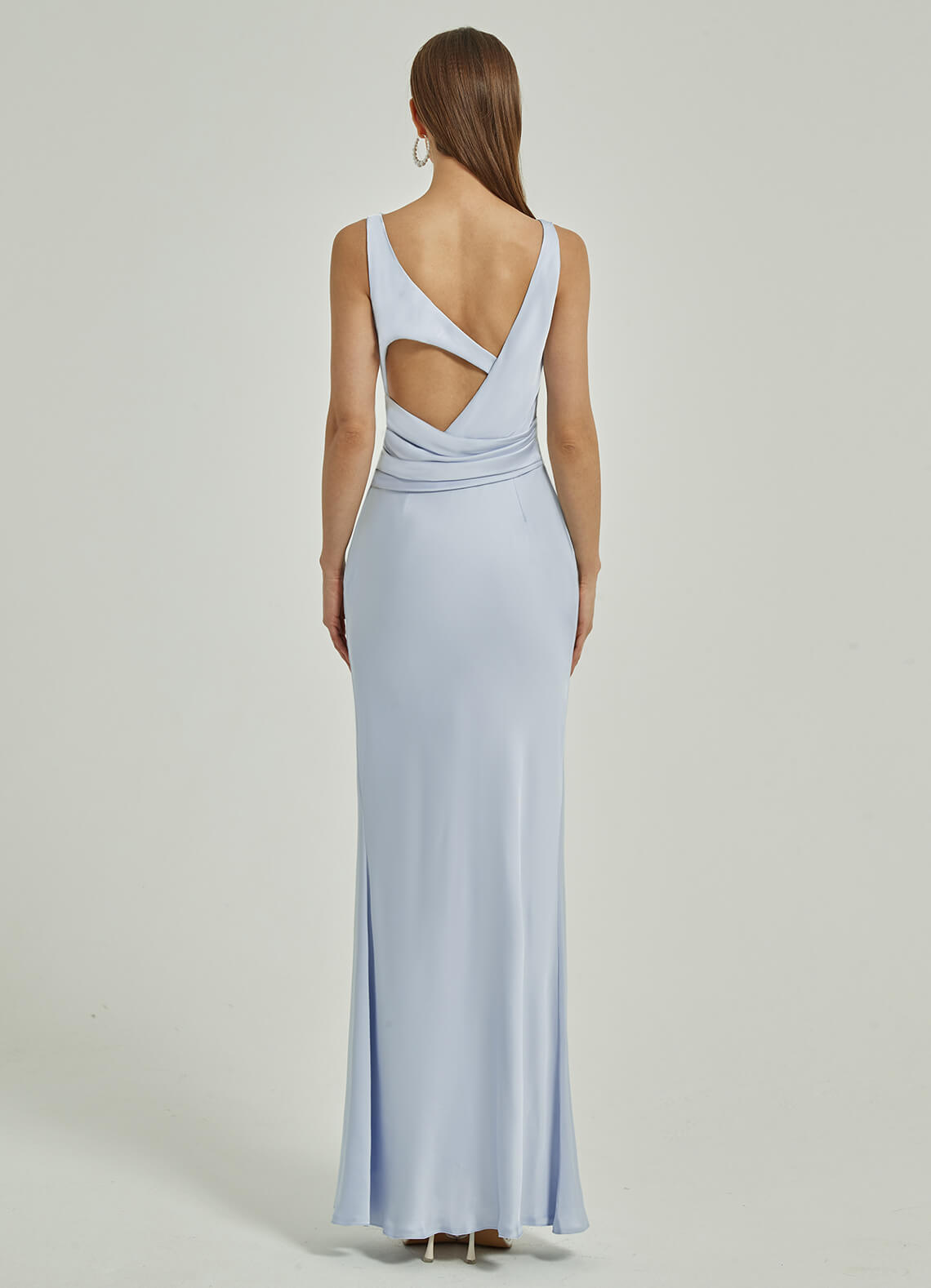 Elegant Cornflower Blue Silk Satin Cowl Neck Sheath Backless Maxi Bridesmaid Dress - Perfect for Weddings, Formal Events & Evening Parties