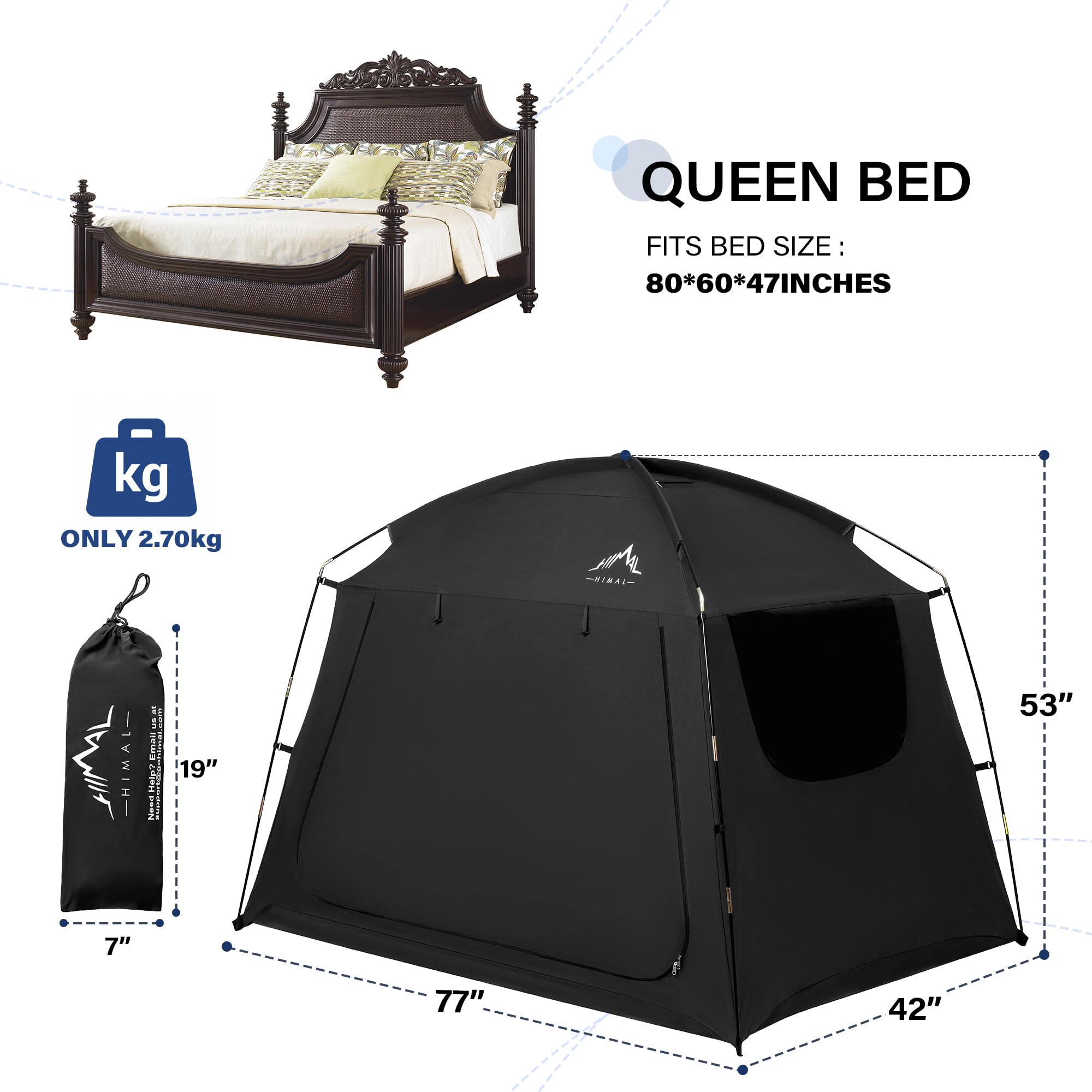 Queen Size Bed Tent for Indoor Use - Portable Light Reducing Canopy with Breathable Fabric, Lightweight & Private Space (Black) - Perfect for Napping, Reading, and Creating a Cozy Retreat