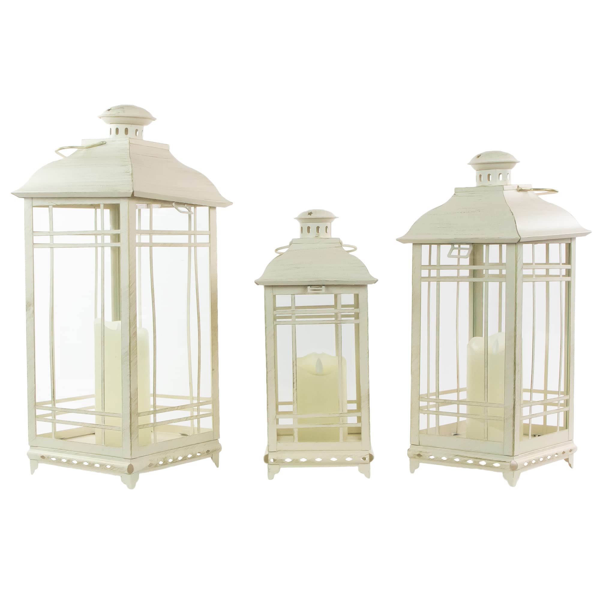 Northlight Set of 3 Cream Candle Lanterns with Brushed Gold Accents - 19.5