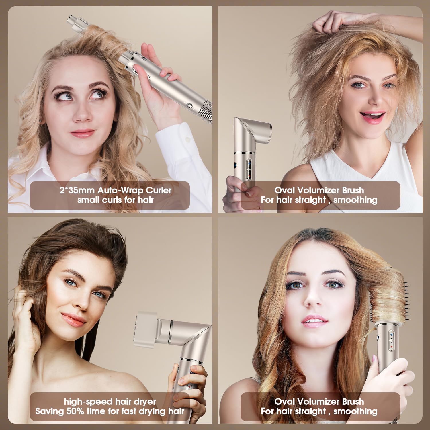 5 in 1 Multifunctional Hot Air Brush Set - High Speed Hair Dryer with Oval Brush & Concentrator for Drying, Curling, Volumizing, Smoothing & Styling - Perfect for Home Use, Travel & Salon Styling