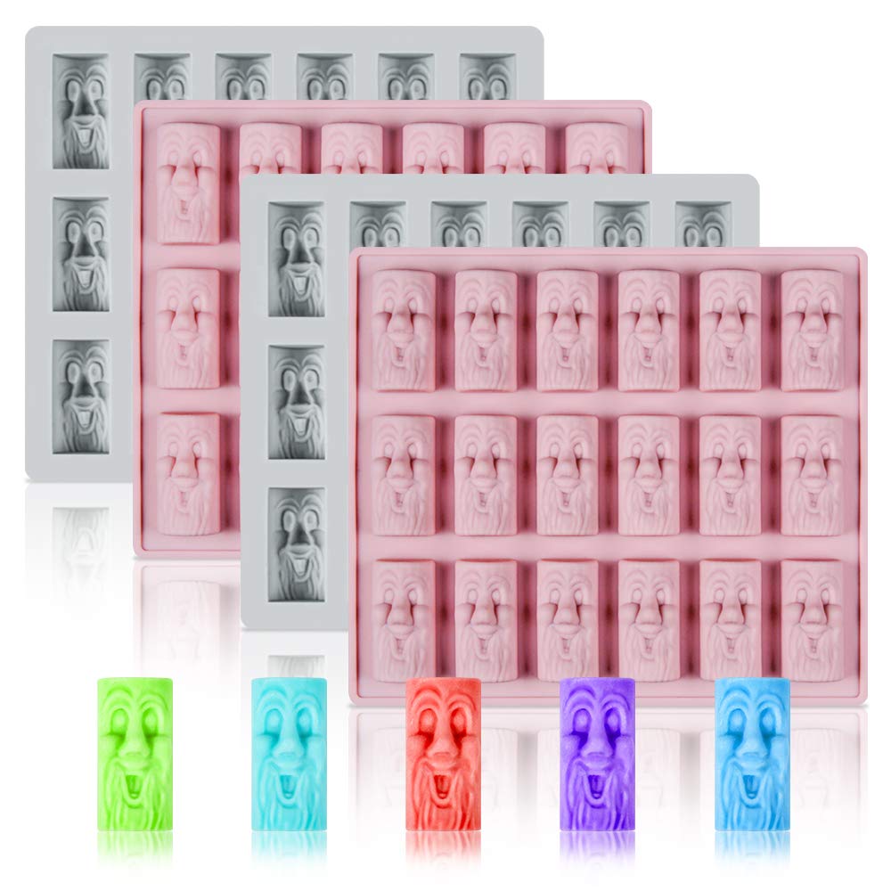 Premium Silicone Candy Molds for Gummies & Chocolate - 4-Pack Nonstick Tree Face Molds (Pink & Gray) - Perfect for DIY Candy Making, Baking Decorations & Holiday Treats