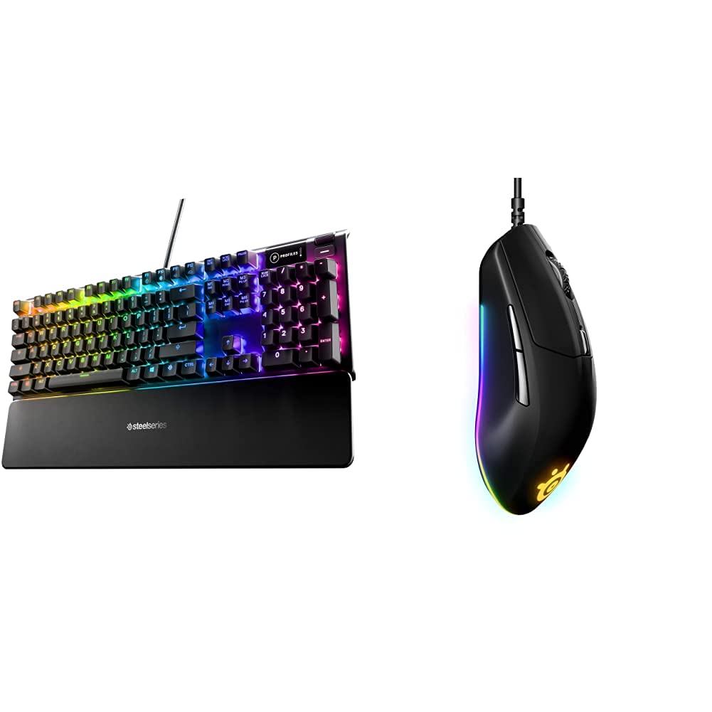 SteelSeries Apex 5 Hybrid Mechanical Gaming Keyboard with RGB Backlight & Rival 3 Gaming Mouse Bundle - Aircraft-Grade Aluminum Frame - Perfect for PC Gaming, Esports & Office Work