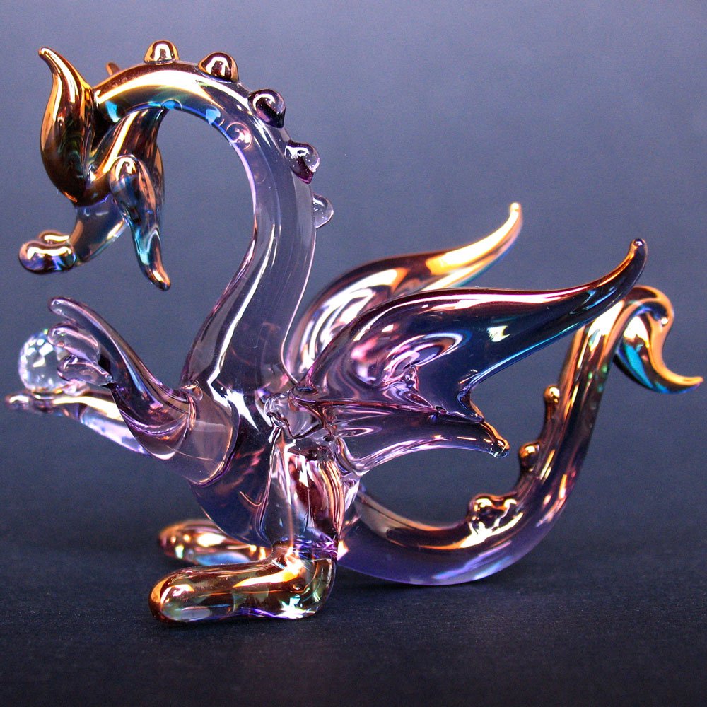 Purple Dragon Figurine - Hand Blown Glass Decor for Home & Gifts
