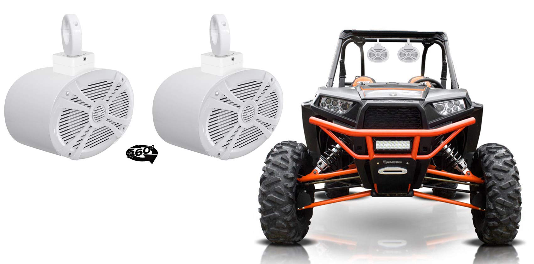 Rockville 2 6x9 1000W 360° Swivel White Aluminum Tower Speakers - Waterproof ATV/UTV Sound System for RZR, Can-Am, Polaris - Perfect for Off-Road Adventures, Beach Parties & Outdoor Events