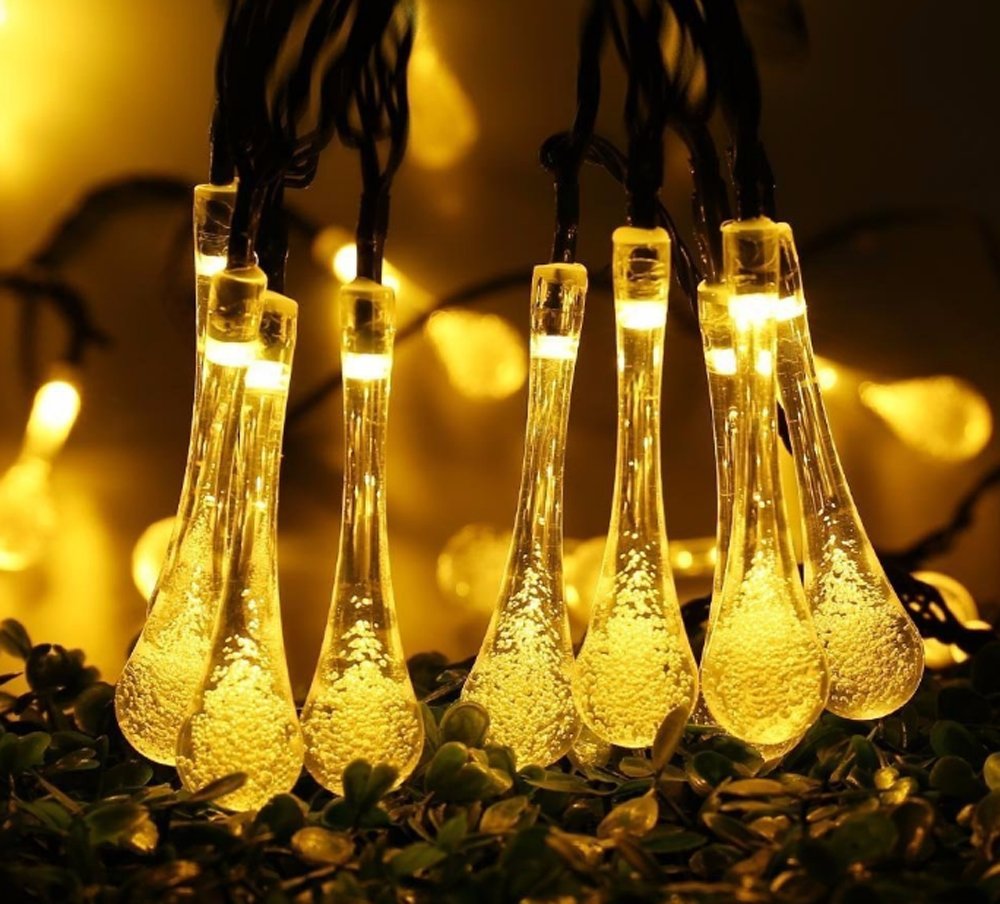 Solar Droplet String Lights - 30 LED Waterproof Raindrop Crystal Fairy Lights with 2 Modes (Warm White) for Outdoor Garden, Wedding, Party & Holiday Decorations - Perfect for Patio, Backyard, Christmas and Special Events