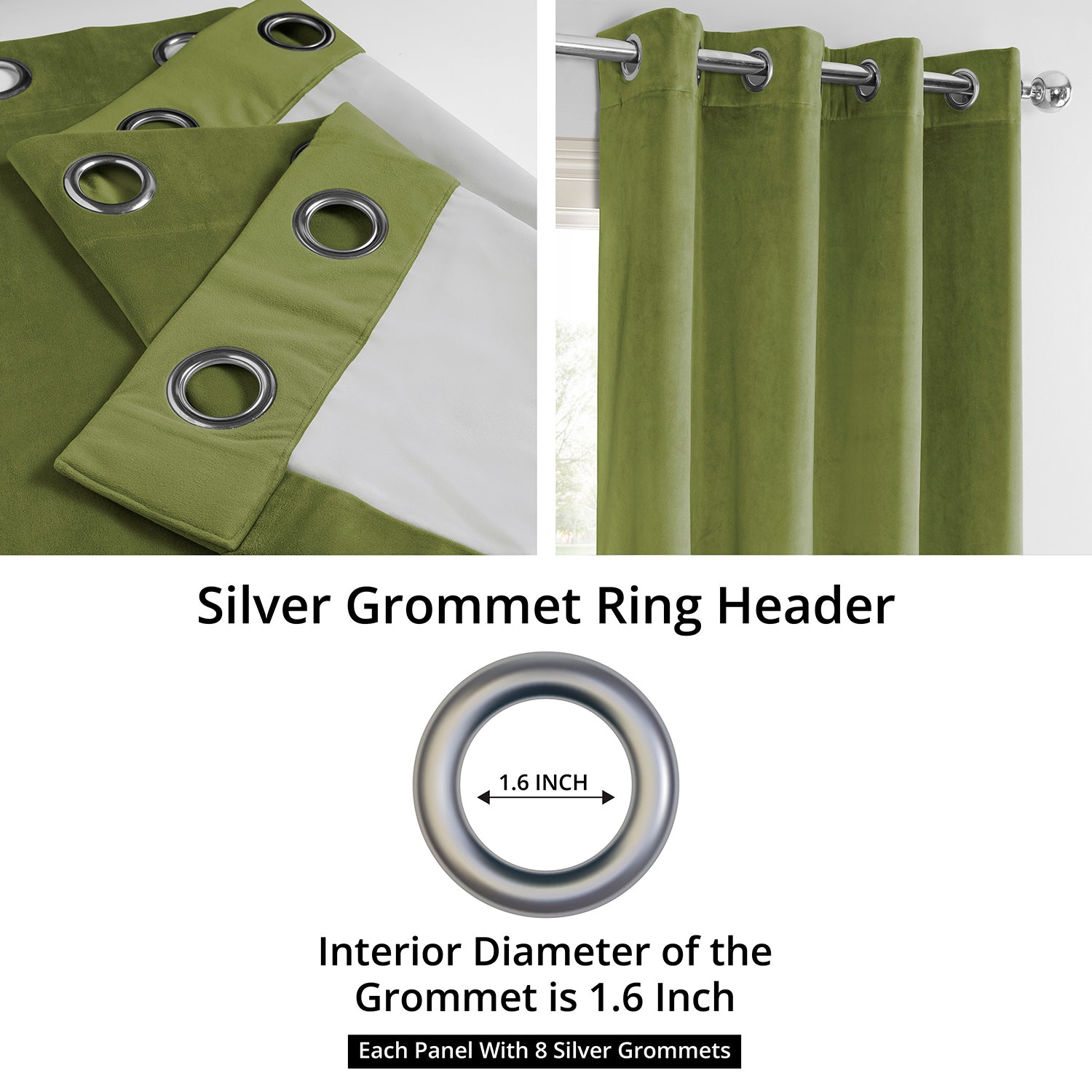 Luxury Basque Green Grommet Blackout Curtains - Thermal Insulated Velvet Drapes for Living Room & Bedroom - Noise Reducing Window Treatments for Home Decor