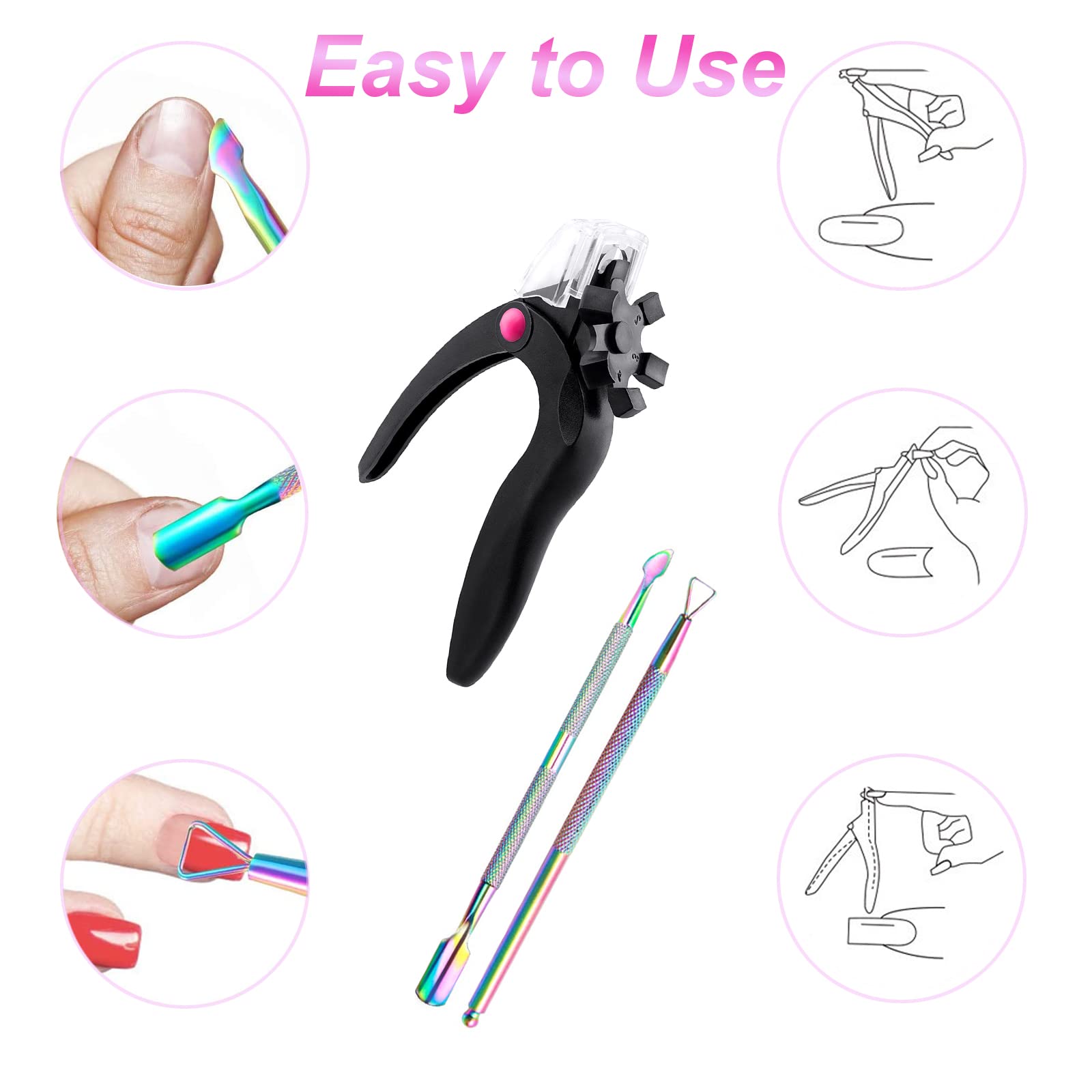 Professional Stainless Steel Acrylic Nail Clippers & Cuticle Trimmer Set - False Nail Tip Cutter with Cuticle Pusher for Salon, Home Manicure & Nail Art - Perfect for Gel, Acrylic & False Nails