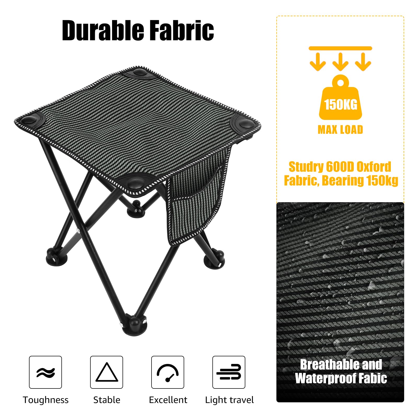 Matekxy Portable Folding Camping Stool - Heavy Duty Thickened Seat with Carry Bag for Outdoor Activities (Hiking, Fishing, Beach, Gardening) - Compact & Lightweight for Travel & Picnics - Grey