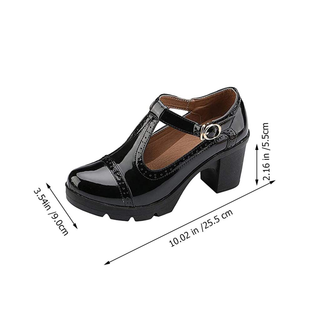 Holibanna Women's Mary Jane Shoes - Classic Platform Mid Heel Oxfords with Buckle | Comfortable Round Toe Dress Shoes for Work, Office & Formal Occasions