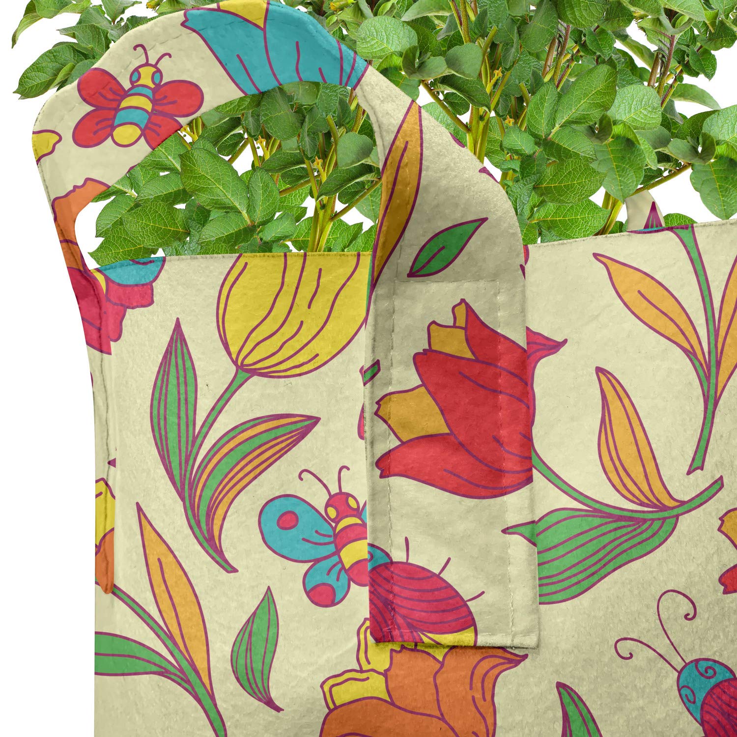 Ambesonne 5-Pack Butterfly Grow Bags - Heavy Duty Fabric Plant Pots with Handles, Abstract Exotic Wings Design in Pink - Perfect for Indoor/Outdoor Gardening, Herbs, Vegetables & Flower Planting