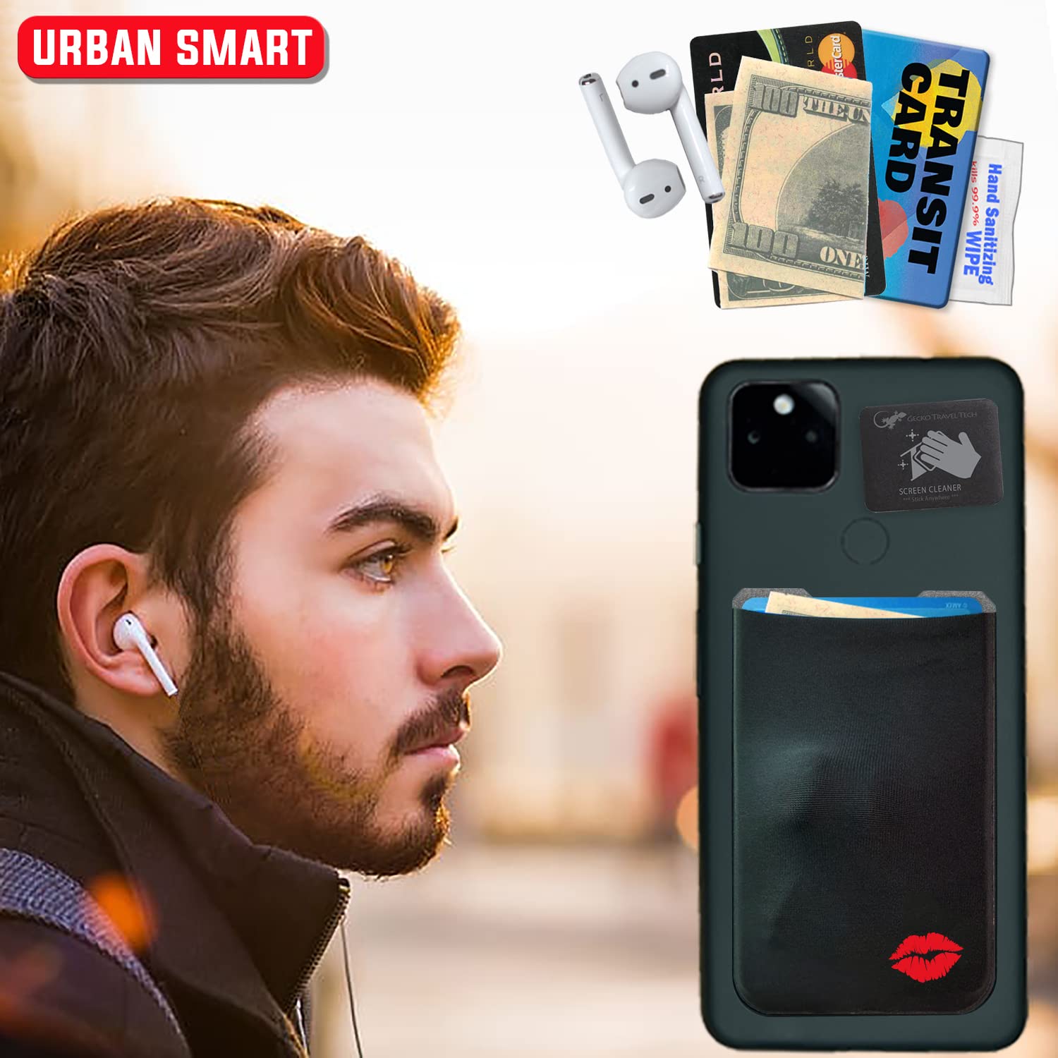 Gecko Stick-On Phone Wallet - Slim Adhesive Card Holder for iPhone & Android - Secure Lycra Pocket for Credit Cards, Cash & ID - Perfect for Gym, Travel & Everyday Use