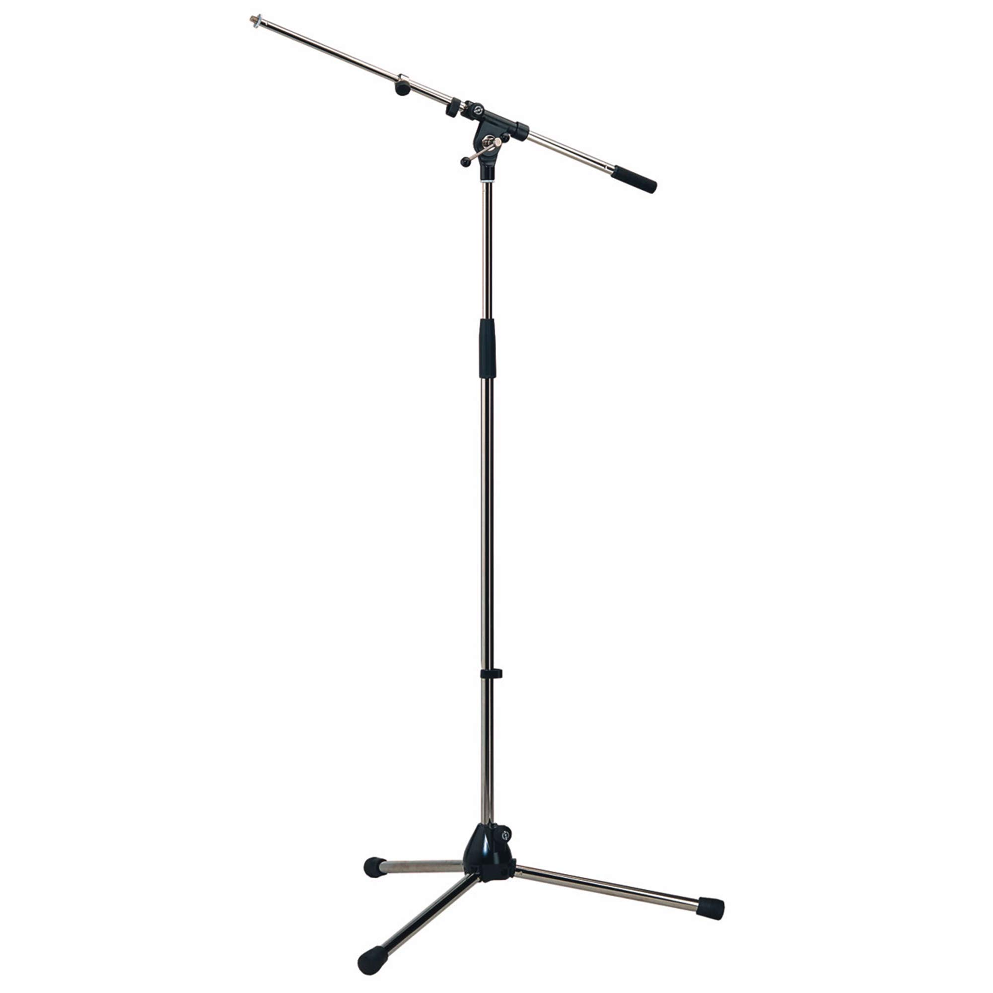 K&M König & Meyer 21090.500.02 Professional Tripod Microphone Stand with Adjustable Telescoping Boom Arm - Heavy Duty German Made Chrome Studio Mic Stand for Podcasting, Live Performances & Recording
