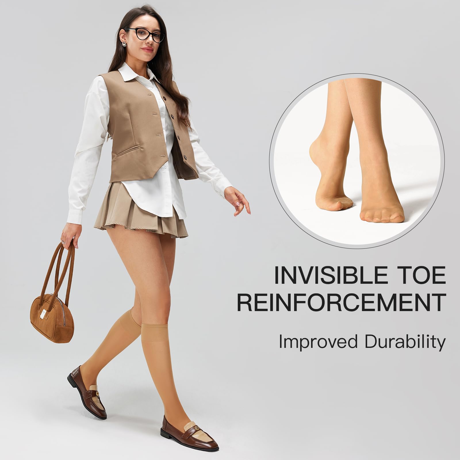 Yilanmy 12 Pairs Women's Knee High Stockings - Soft 15 DEN Sheer Nylon Socks in Black & Nude | Comfortable Pop Socks for Work, Dress, and Everyday Wear