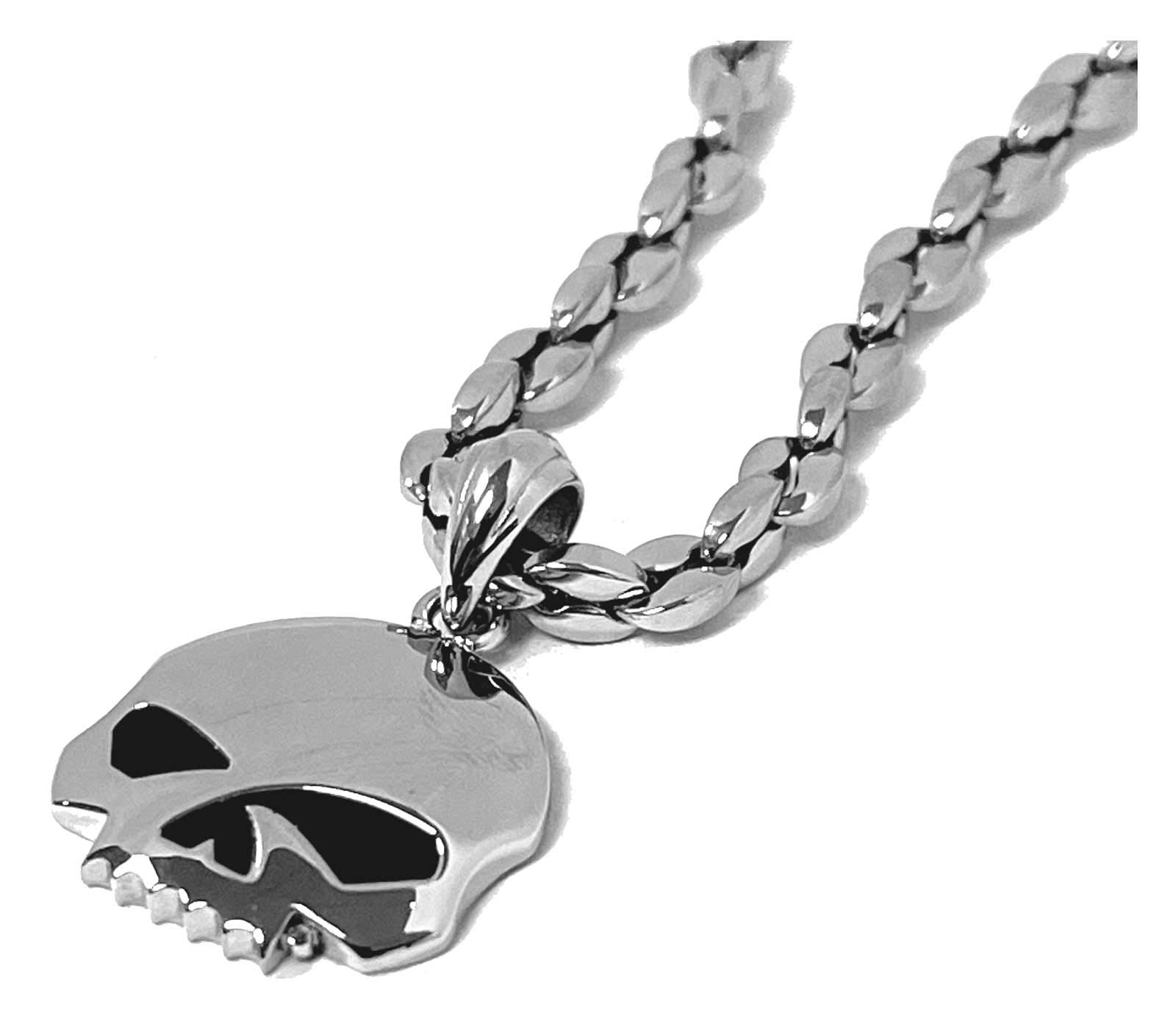 Harley-Davidson Men's Willie G Skull Necklace - Stainless Steel Silver Pendant Chain - Biker Jewelry Gift for Motorcycle Riders - Perfect for Biker Events & Everyday Wear